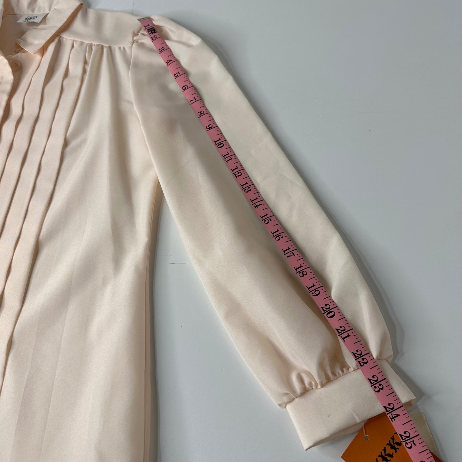 Vtg Nikki Secretary Blouse Peach Pink Pleated Front Puff Shoulder 80s Sz 11/12