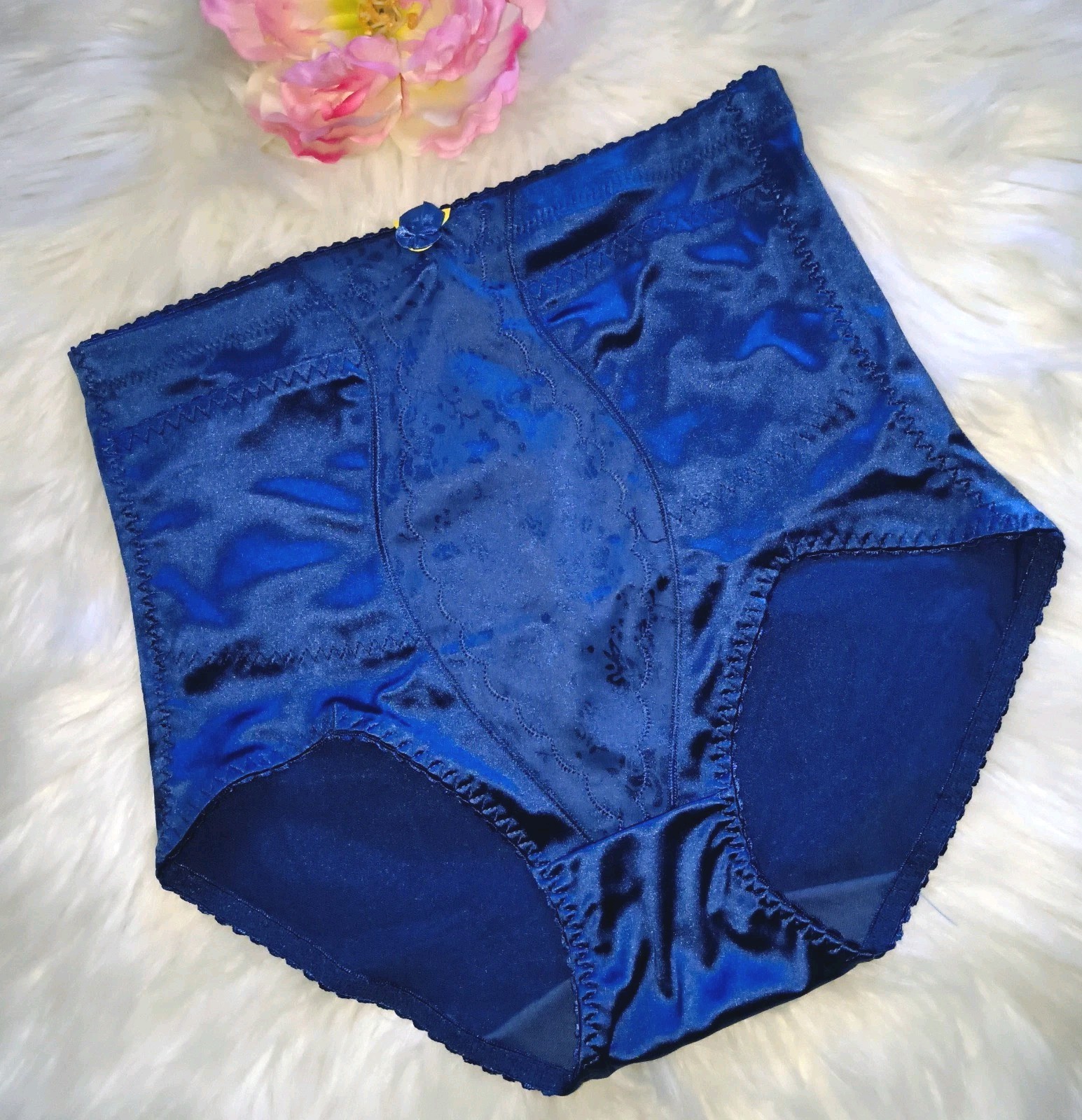 VINTAGE SILKY SATIN Blue 💙 Floral Shiny PANTIES GIRDLE SHAPER NWT Pockets M/L