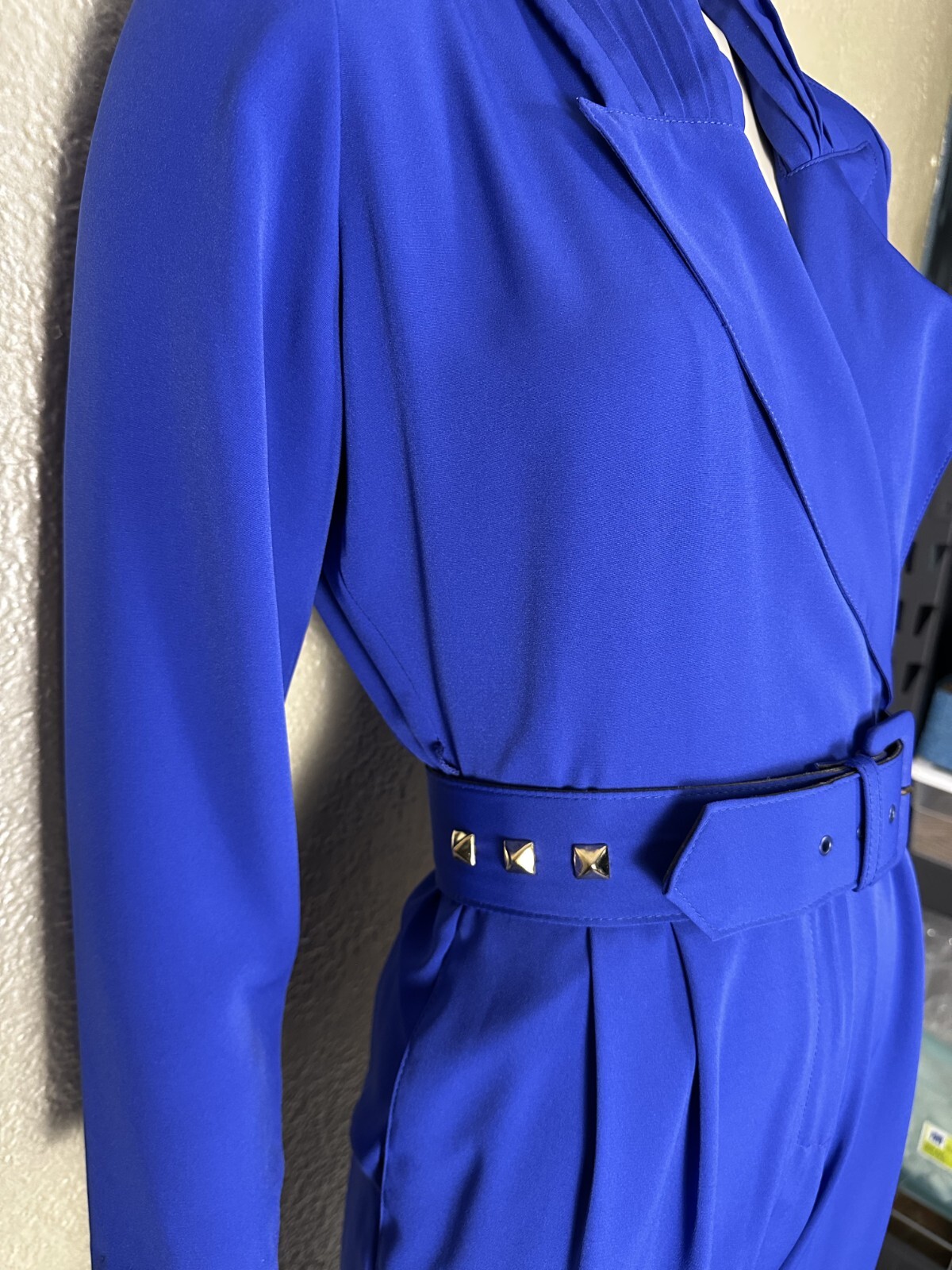 Vintage 1980s Ladies JOAN WALTERS Electric Blue Jumpsuit w/Studded Belt