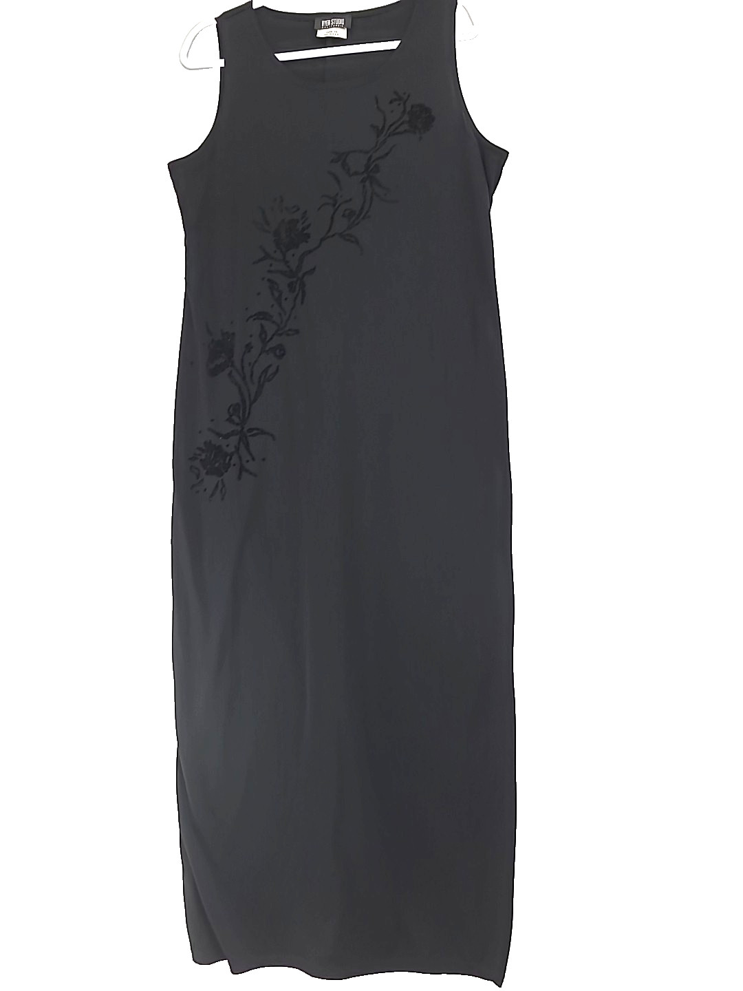 Black Sleeveless Maxi Sheath Dress Vtg 14 Floral Burn Out Bodycon Cocktail USA