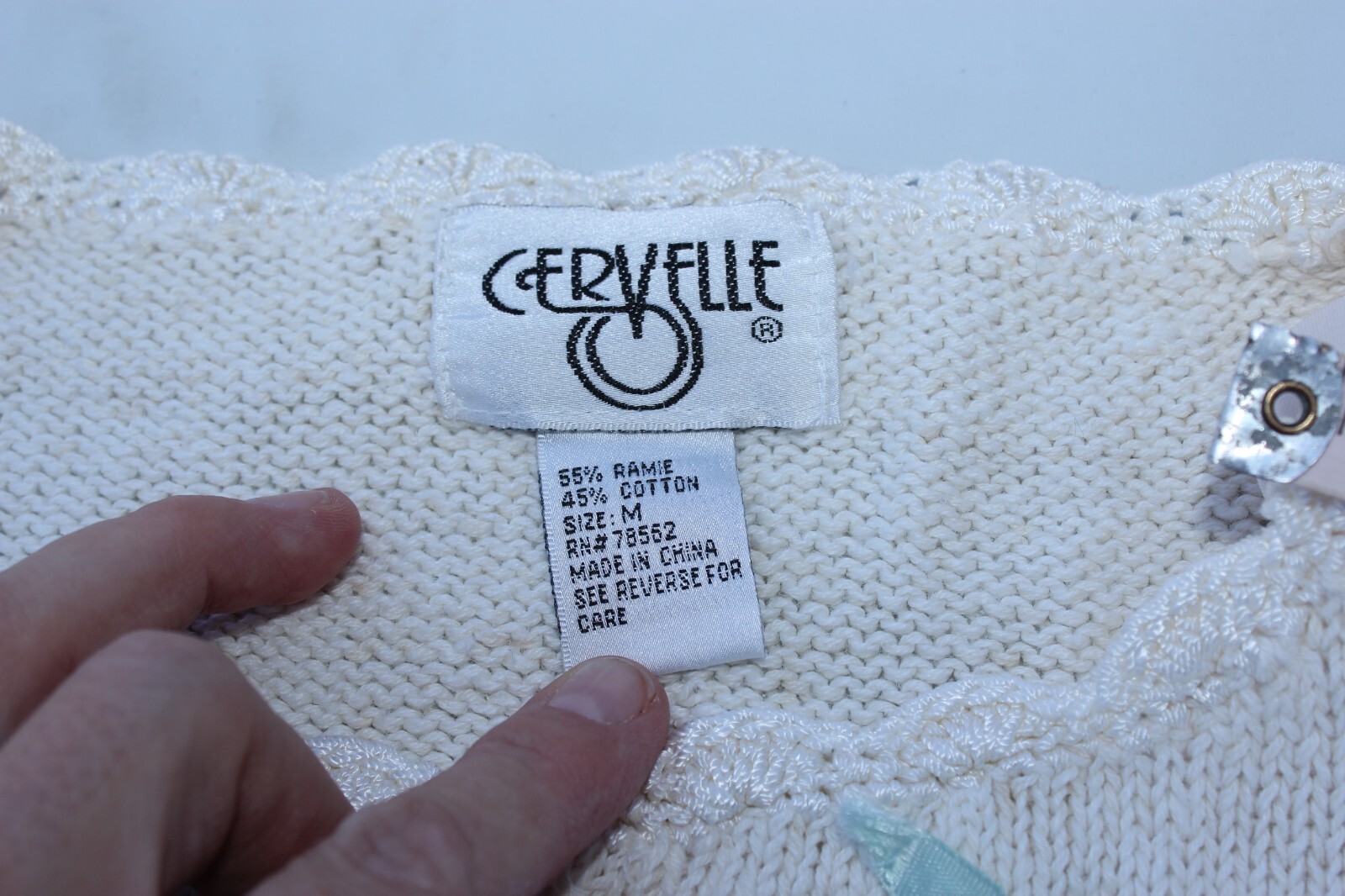 Vintage Sweater Womens Size M Beaded Ribbon Floral Embellished Garden Cervelle
