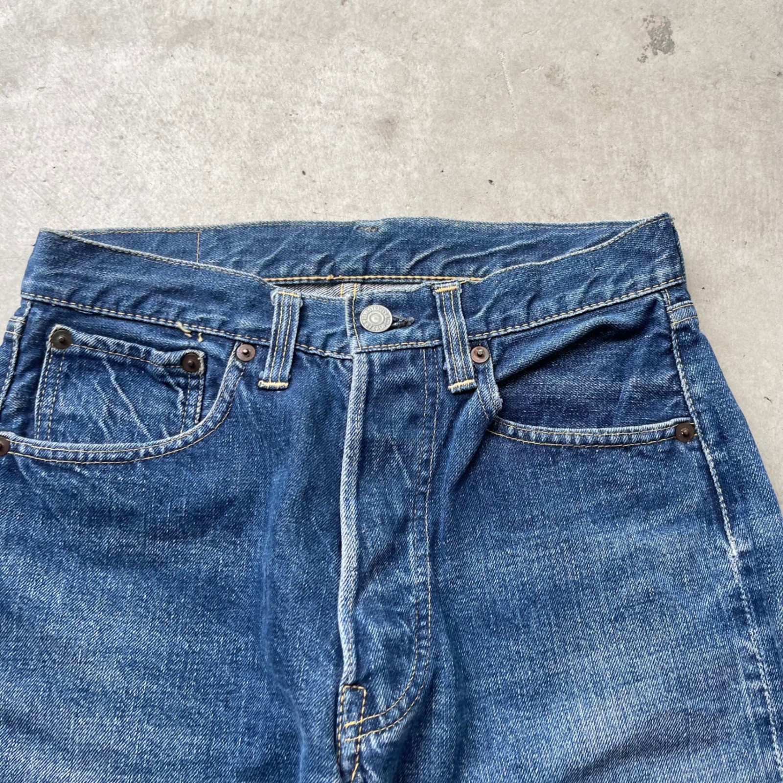 Vintage Levis 501 Big E Selvedge Denim Shorts Indigo Hidden Rivet High Waist 27