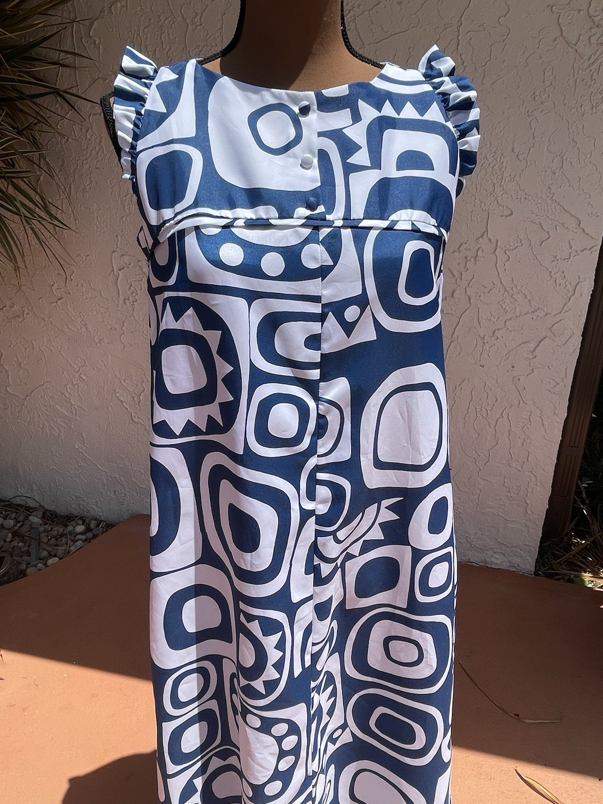 Vintage 1960s/70s Liberty House HAWAIIAN Maxi Dress Geometric TIKI Muumuu
