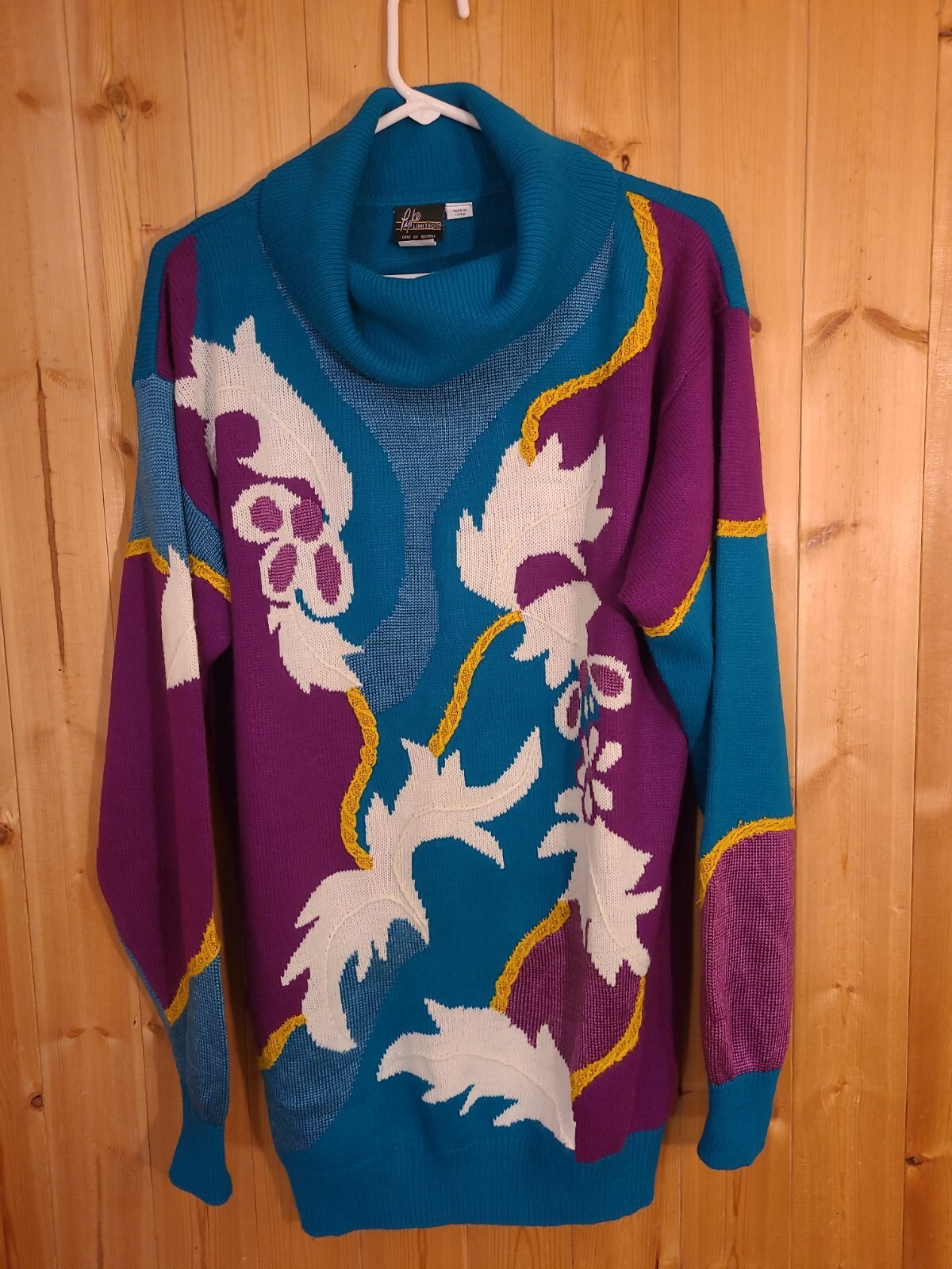 Vintage 80’s Sweater Purple Turquoise Women’s Size L Pyke Limited Bright Bold