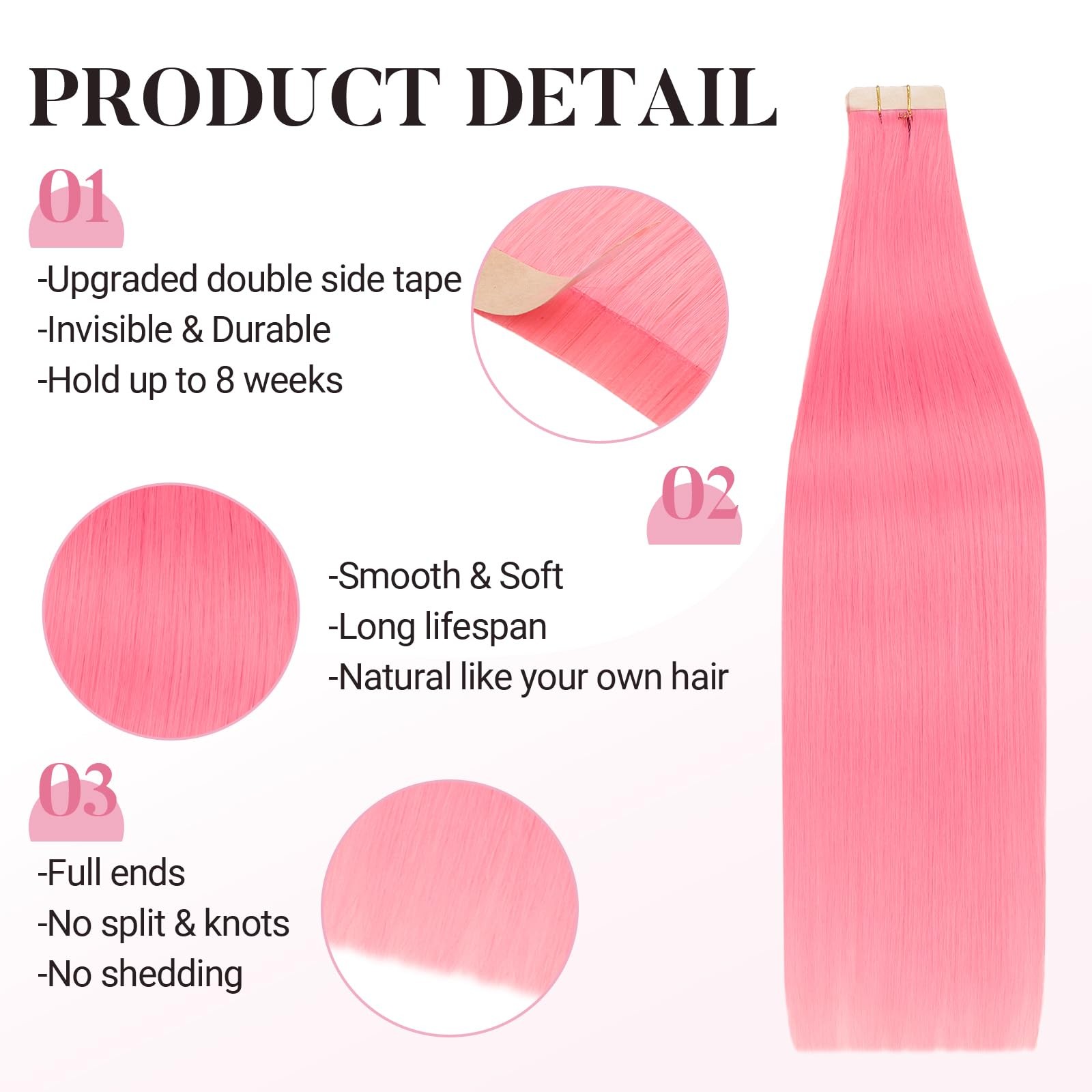 MAXITA 16″ Light Pink Remy Human Hair Tape-in Extensions 10pcs Silky Straight