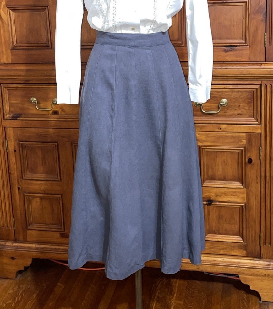Vintage 50s Mid Century Gray Linen 16 Panel A-Line Rockabilly Skirt Size 28w
