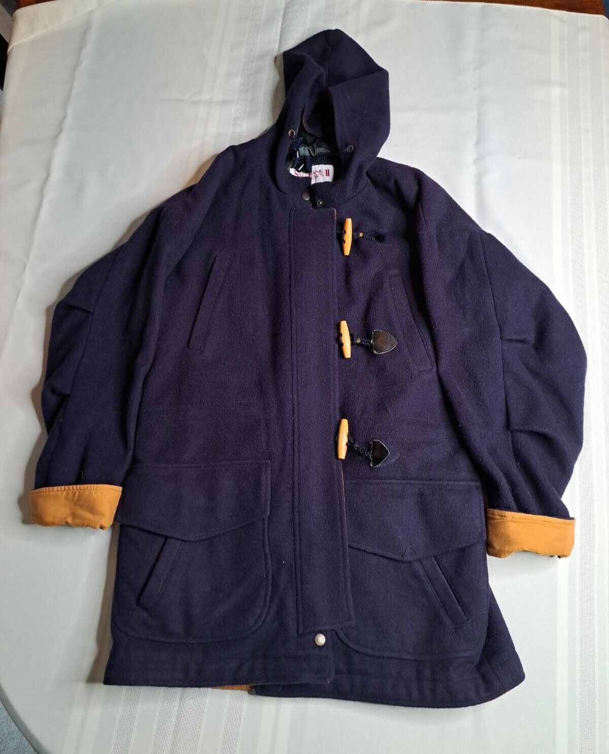 Vintage Mid Length STEPHANIE MATHEWS Pea Coat Jacket Wool Navy Blue Size Large