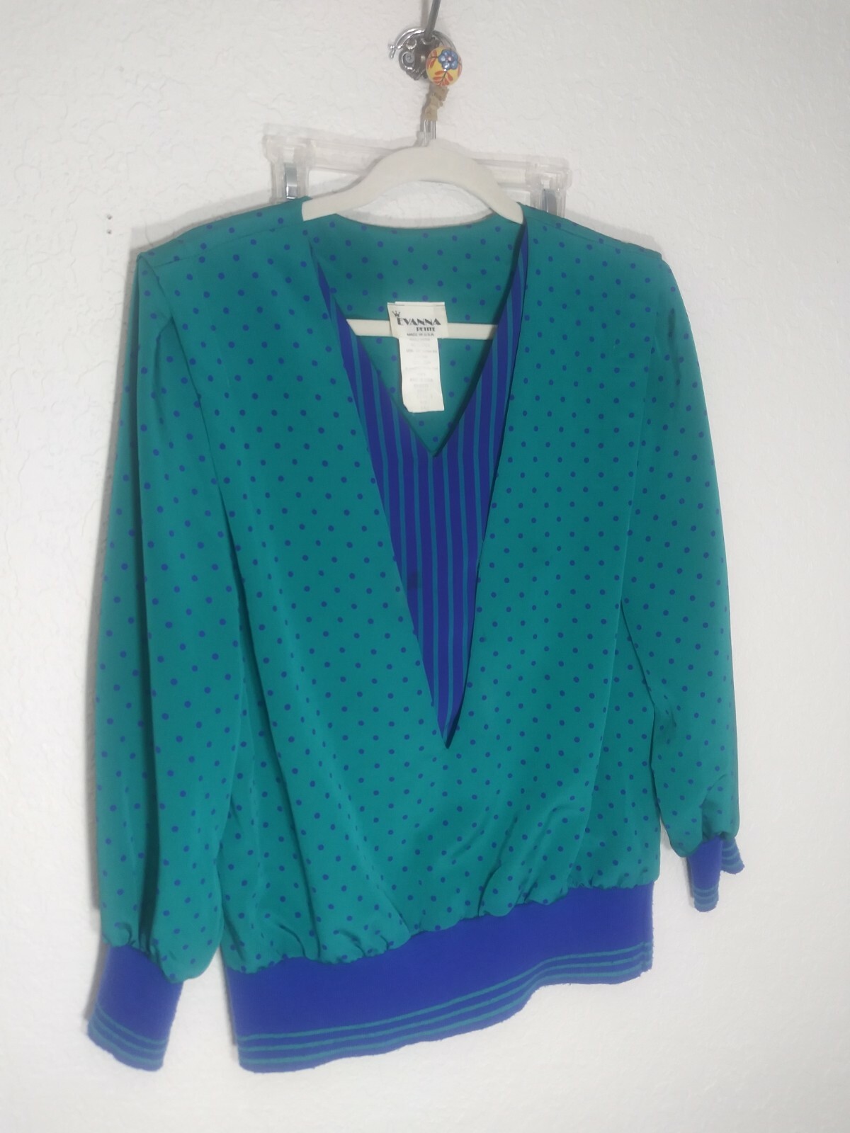 Evanna Vintage 80s Polka Dot Striped 2-Piece Office Set Made in USA 14 Petit
