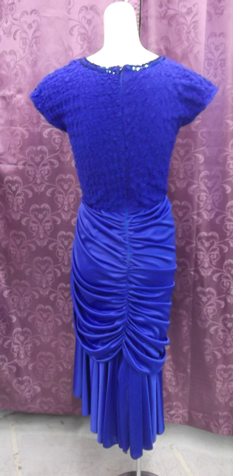 LOT 2 Dresses-70-80s Red Poly Wiggle & Royal Blue Wiggle w/ Rhinestones 36 24 38
