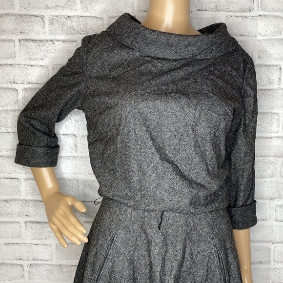 Vintage 1950’s Parade New York gray wool dress 28” Waist