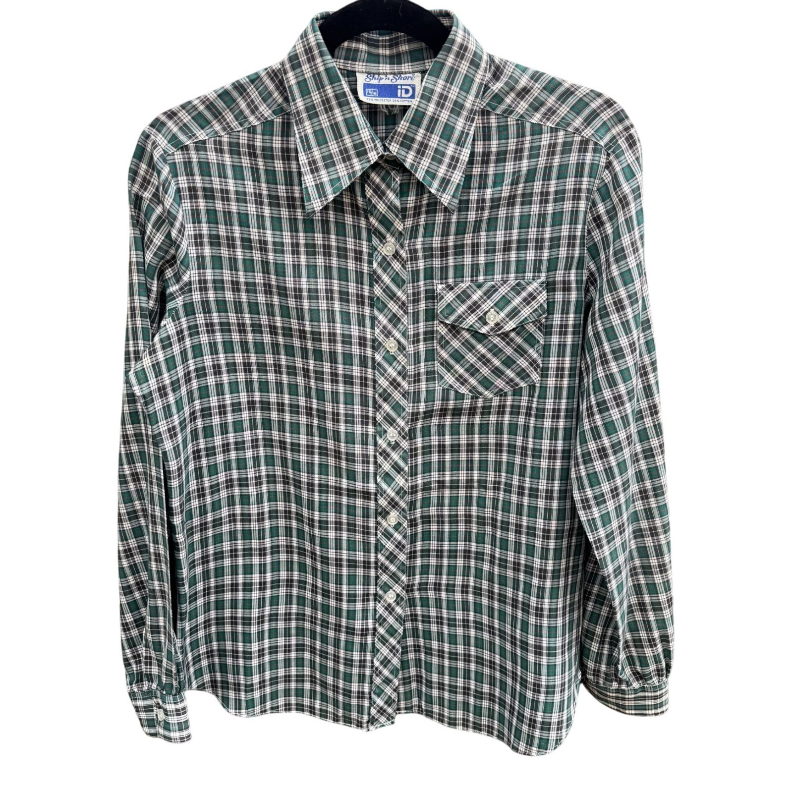 Ship N Shore Vintage 70s Plaid Tartan Long Sleeve Button Down Shirt Green Mens L