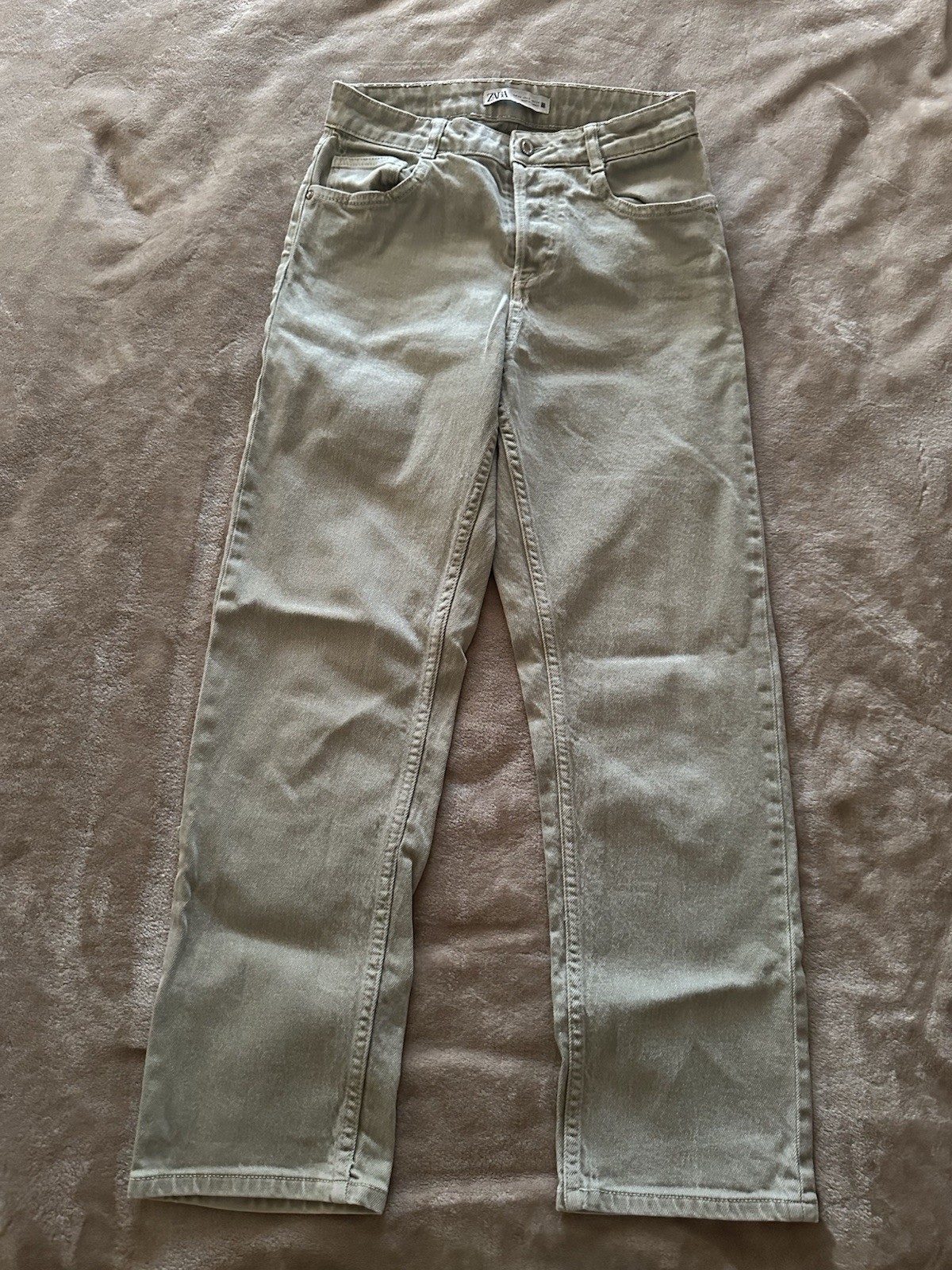ZARA High-Waisted Straight Leg Jeans Beige Taupe Size US 2 EUR 34