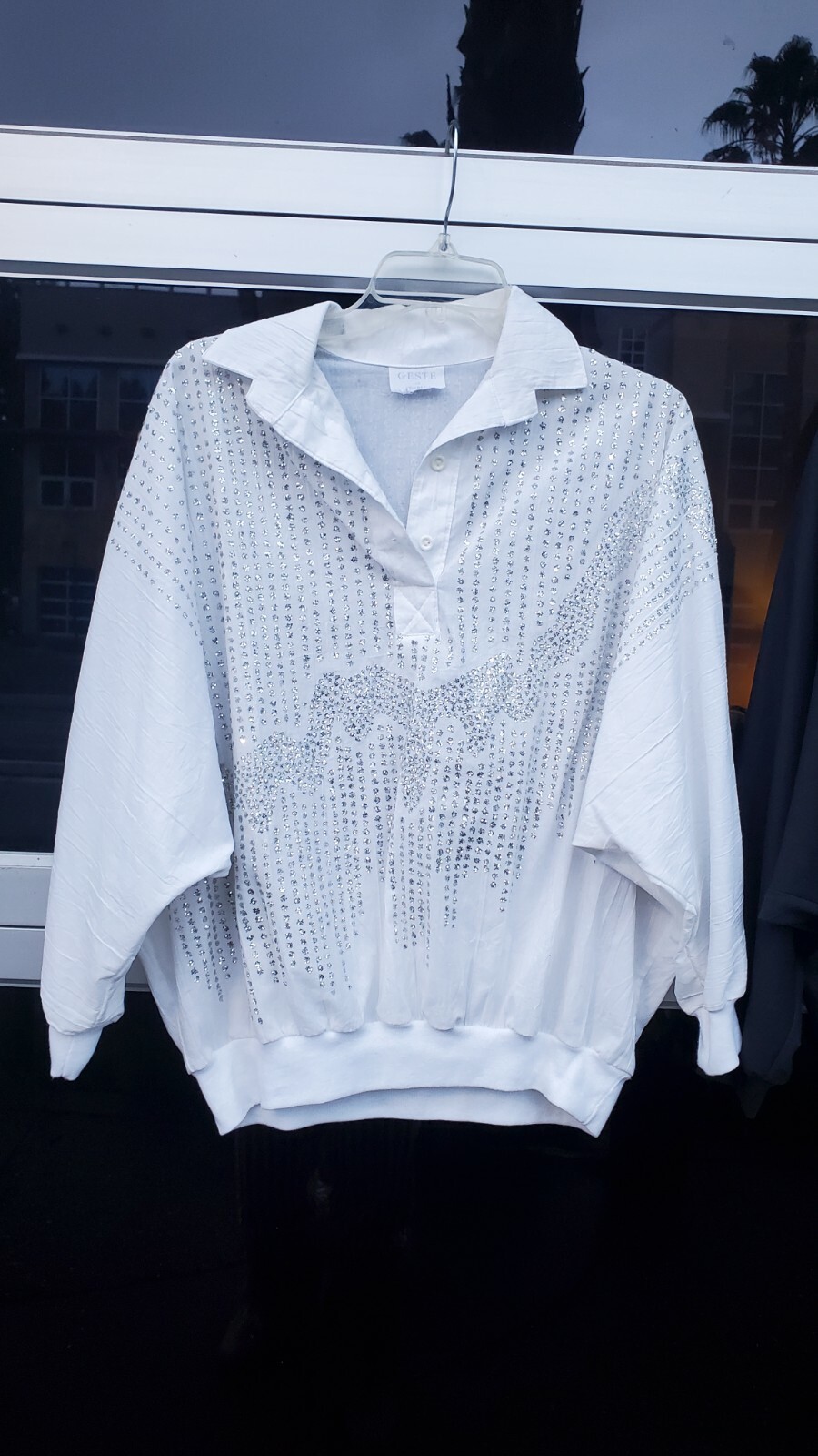 LOT Vintage 80s Glam Gold Silver Glitter Embellished Top BEDAZZLE Blouse GESTE