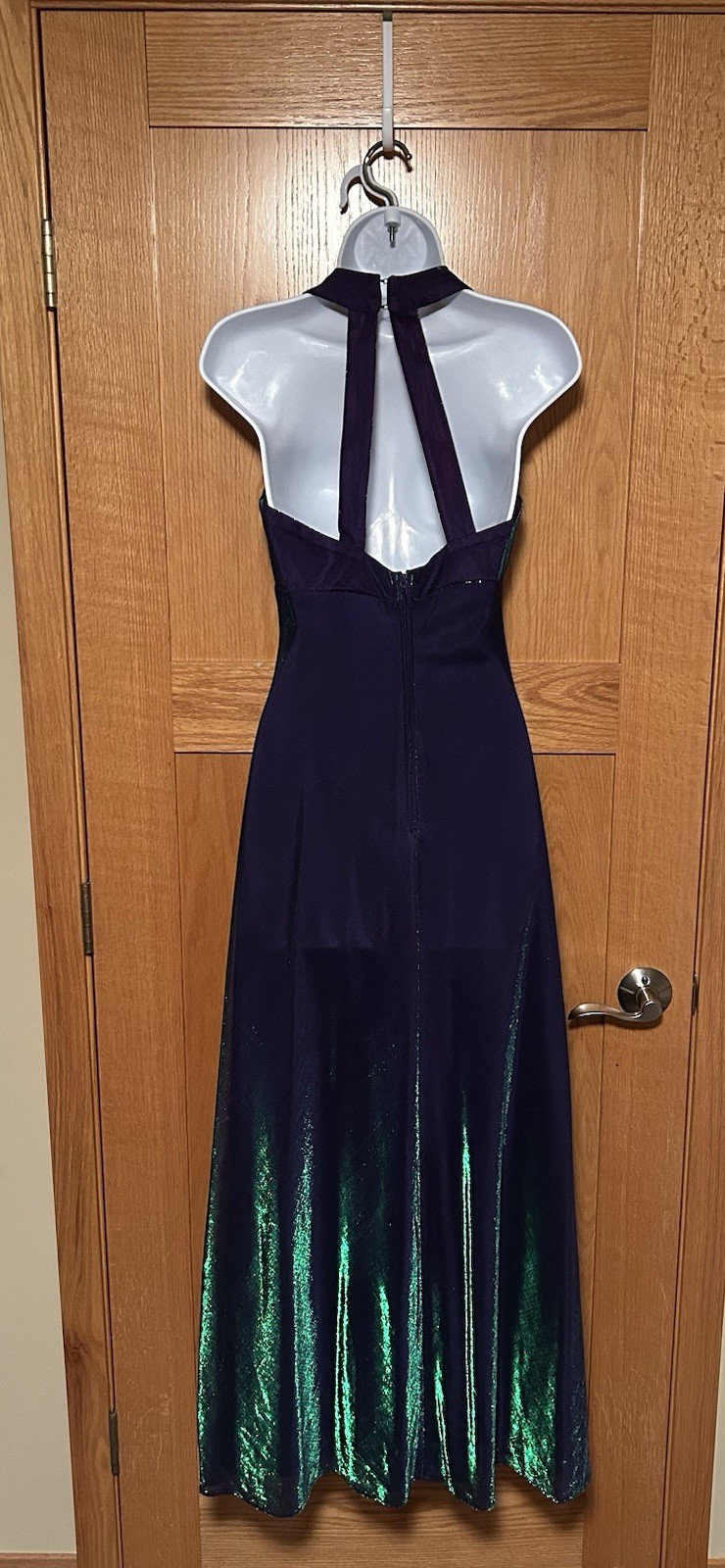 Vintage Y2K Iridescent Purple And Green Metallic Maurice’s Halter Formal Dress