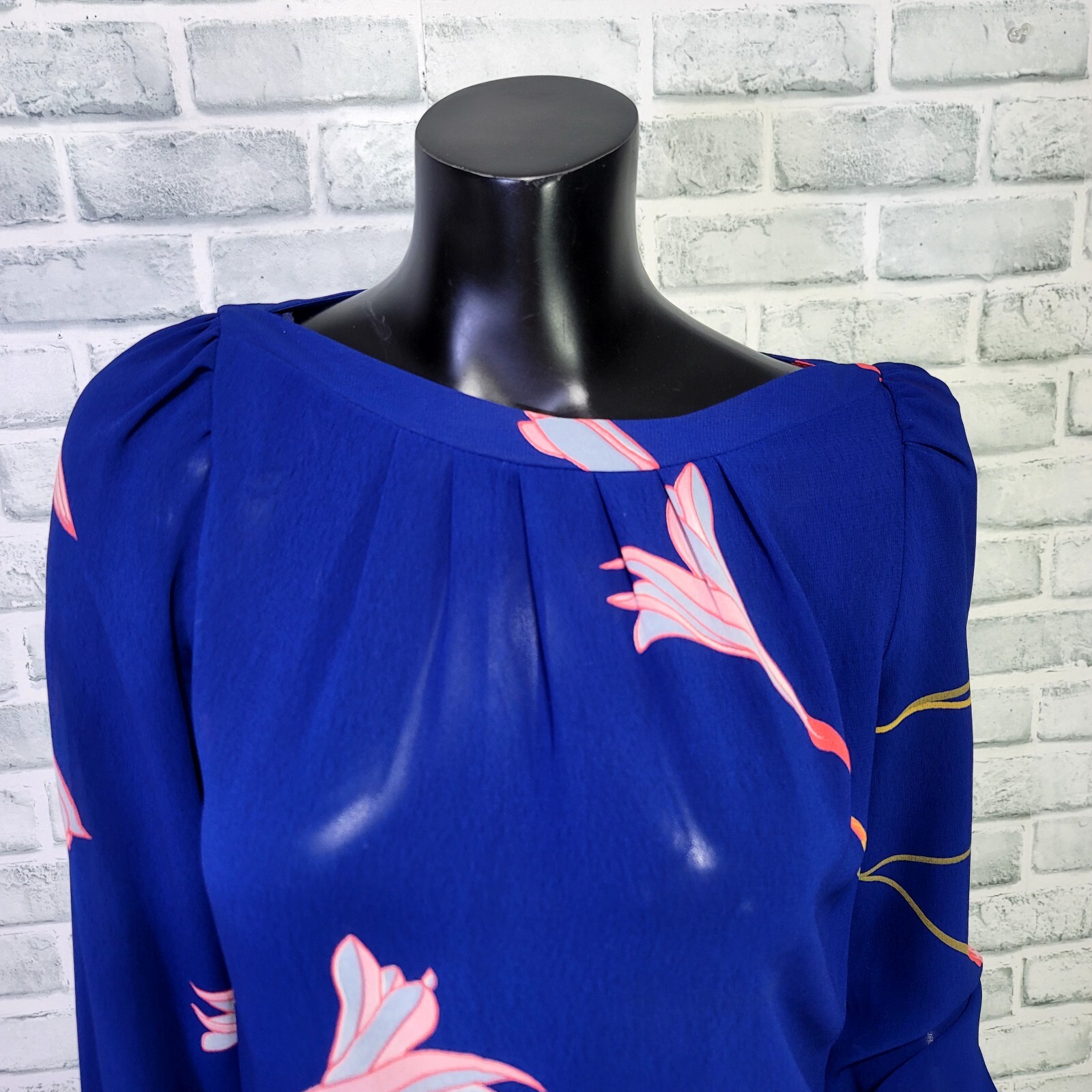 Vintage 70s Malibu Media California Womens M Blue Sheer Floral Drop Waist Dress