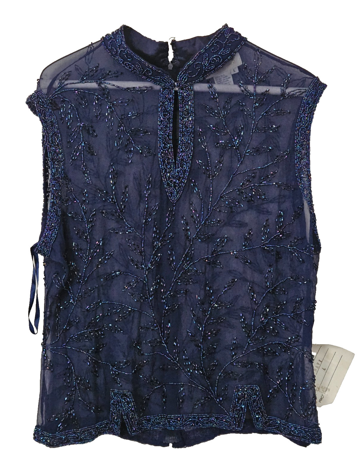 Jasjas Designs New York VTG Women’s Silk Beaded Sleevless Sequin Top NAVY Size L