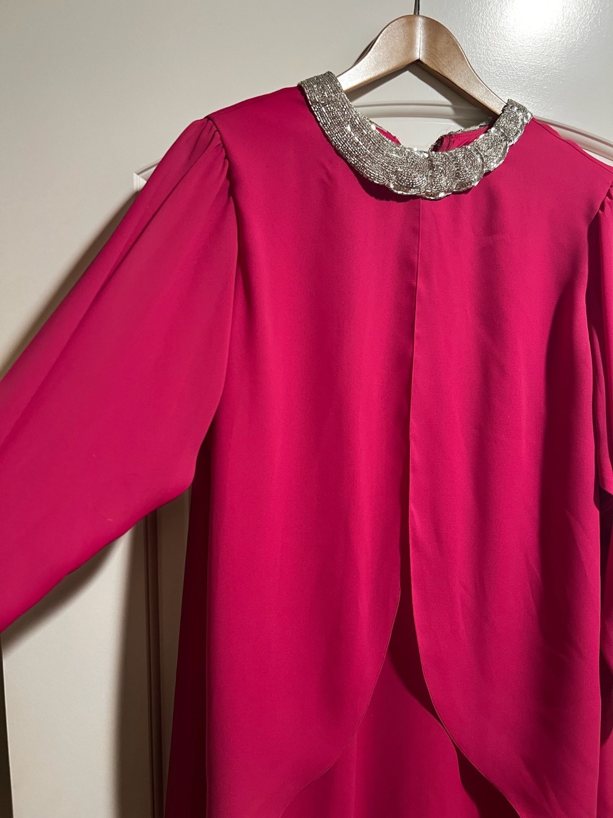 Vintage Magenta Beaded neckline evening holiday dress – XL