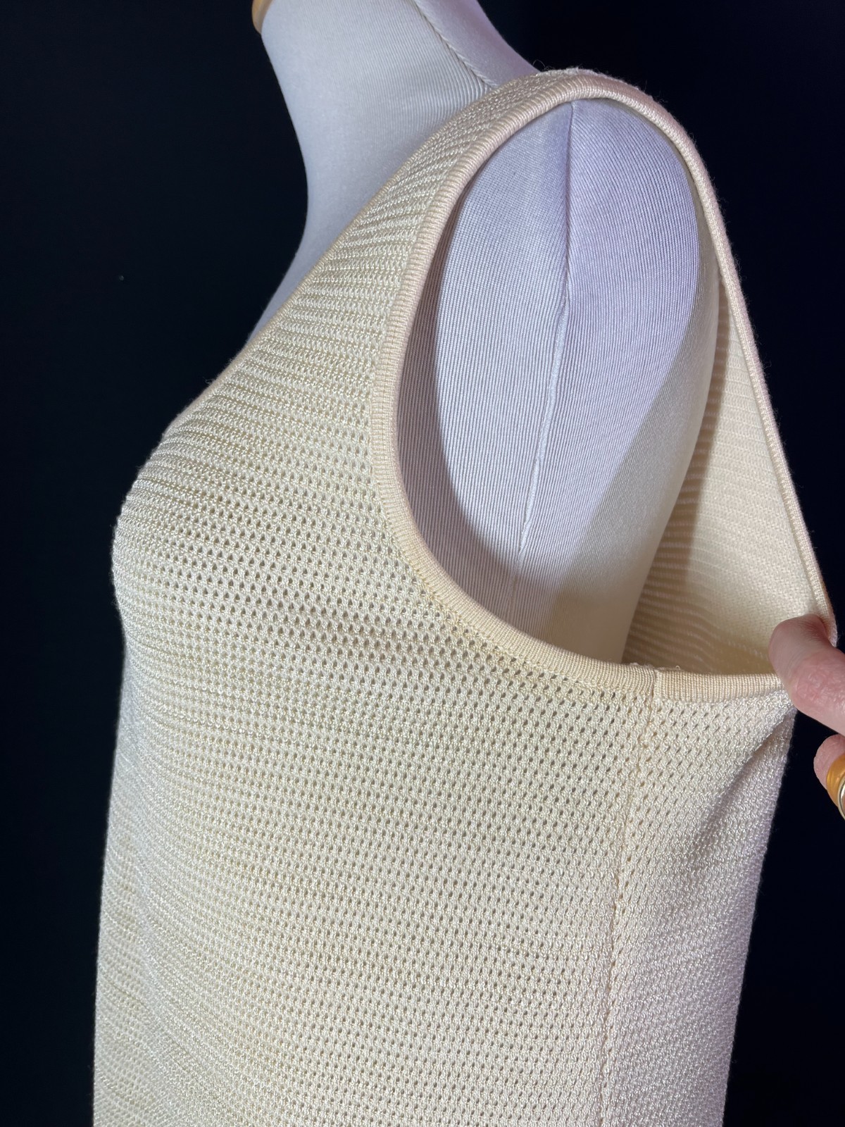 Vintage Escada Margaretha Ley Size 40 Cream Open Knit Tank Monogram