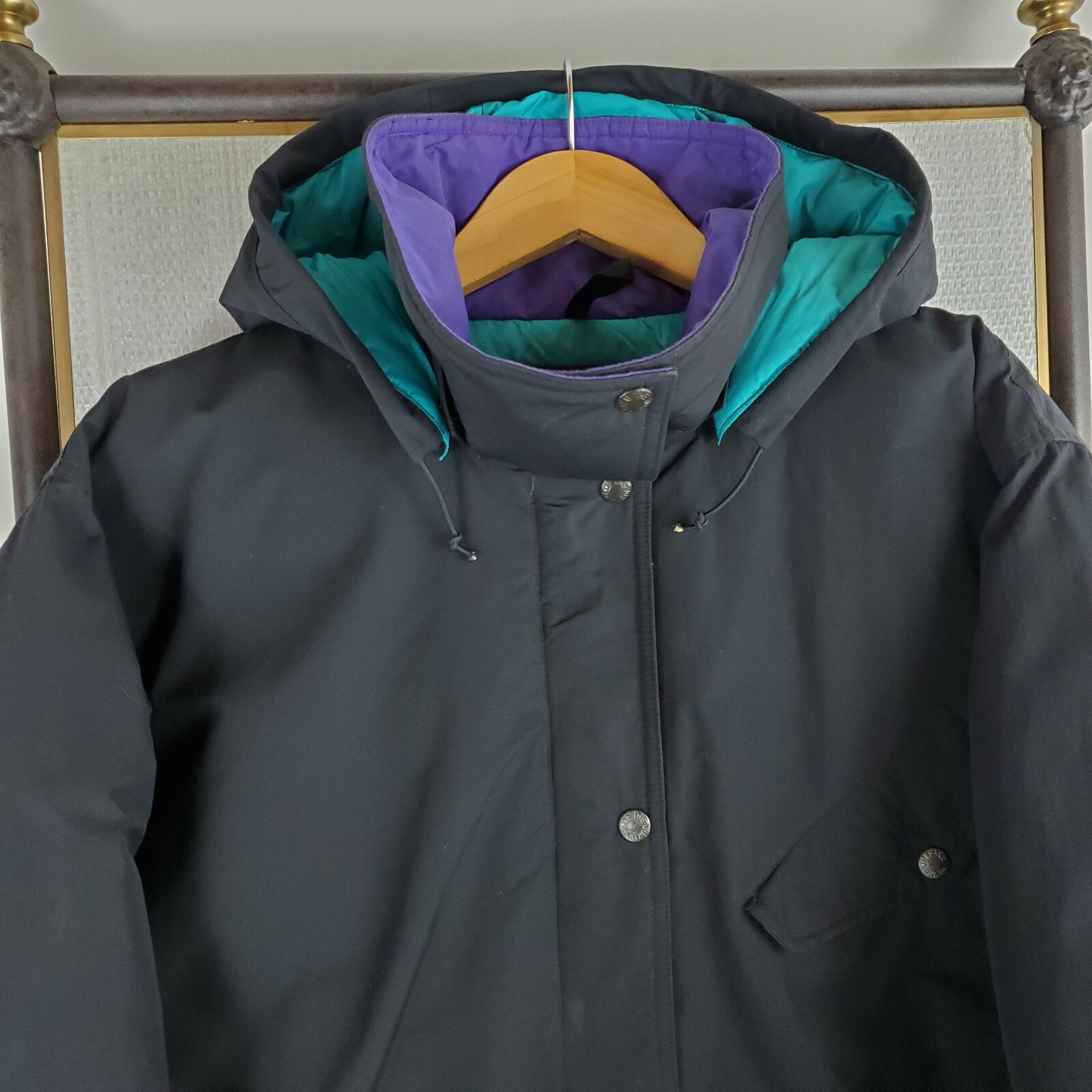VTG THE NORTH FACE Size Large Womens Goose Down Hooded Black Winter Jacket Coat