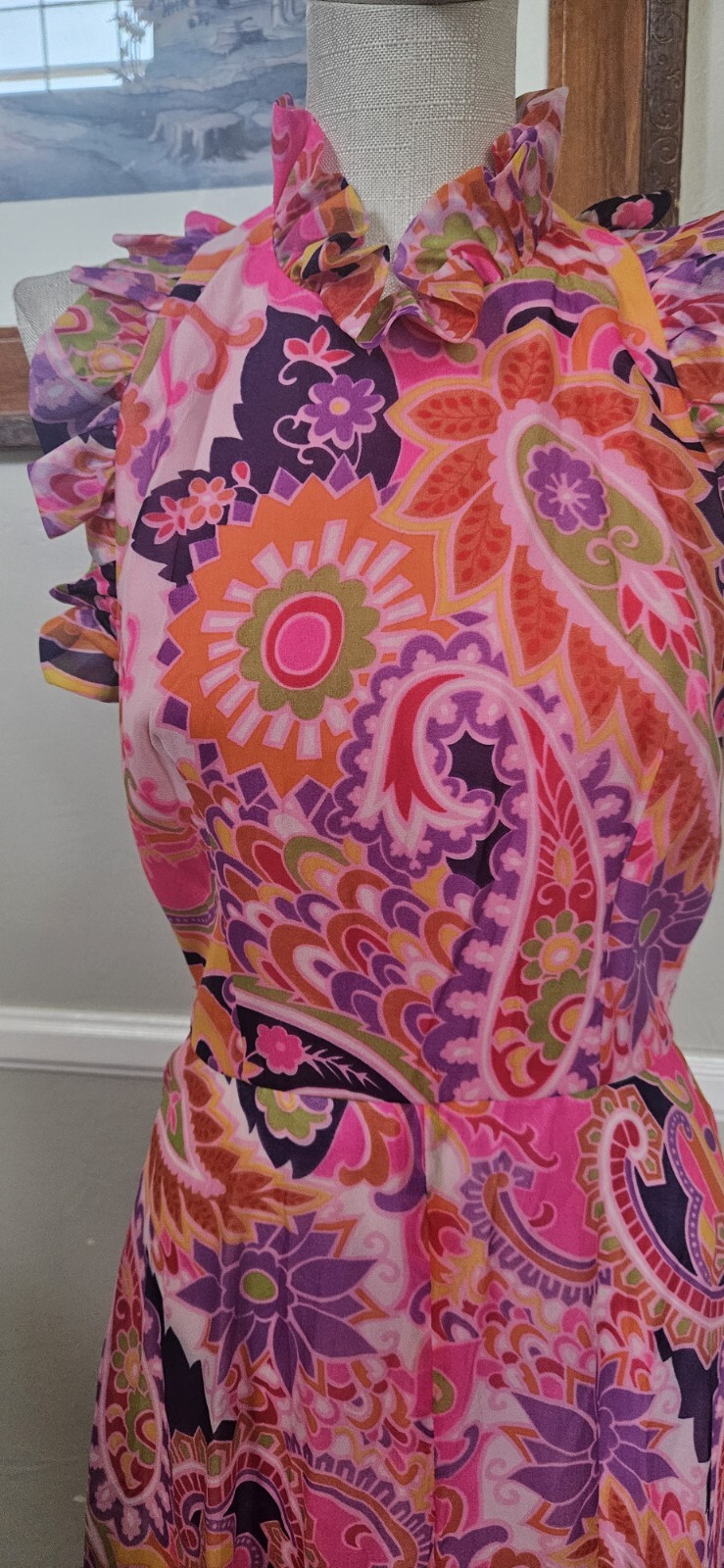 Vintage 1970s 1960s Psychedelic Maxi Halter Dress DEADSTOCK As Pictured