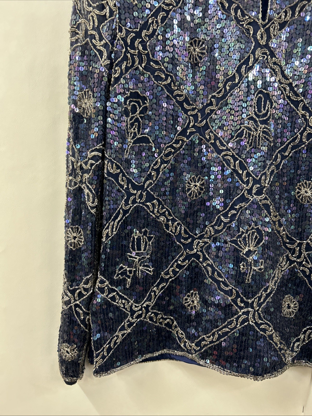 GLAM 80s Vintage I. Magnin Silk Party Cocktail Evening Top XS Shiny Beaded Hand