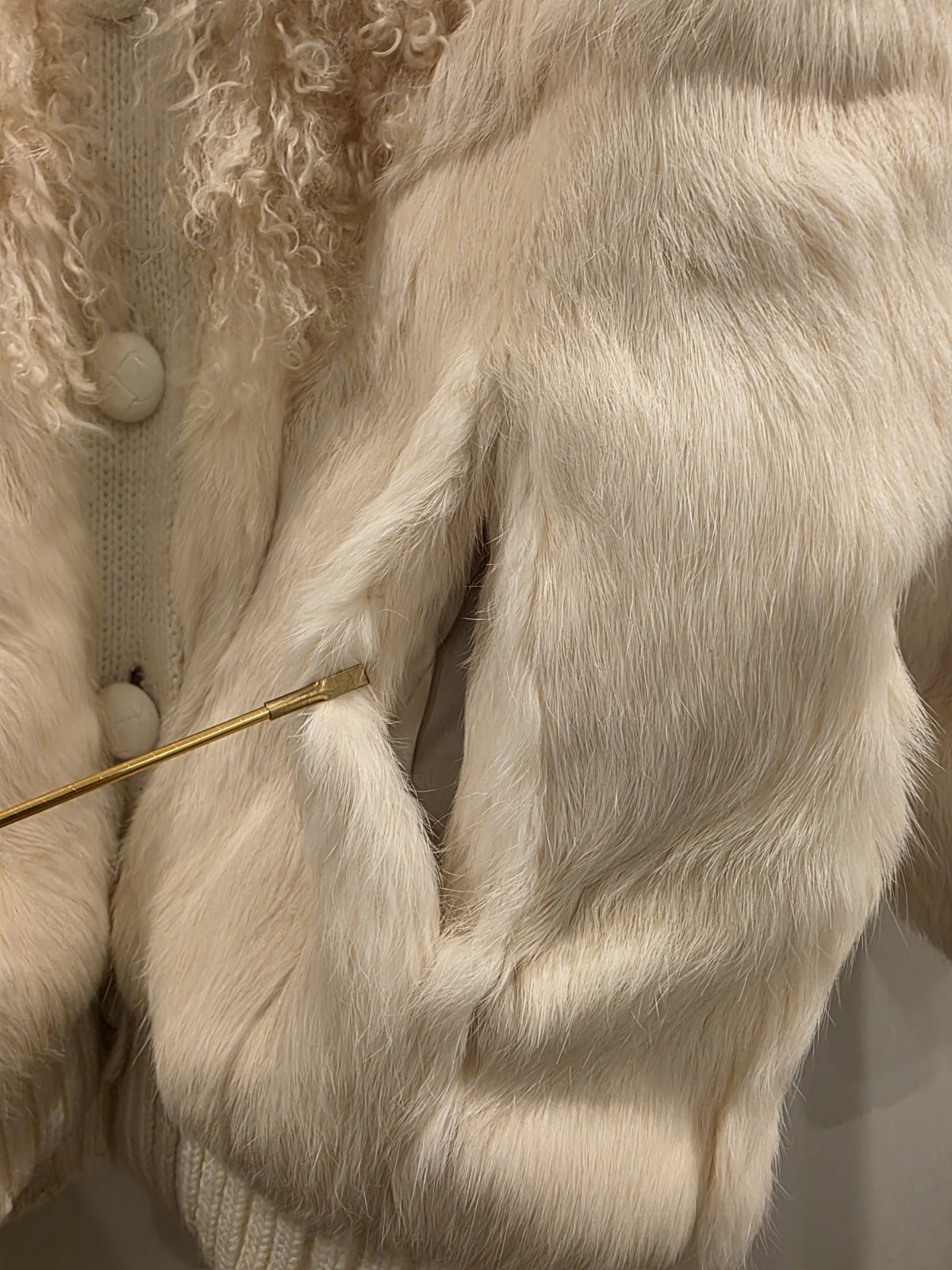 VTG Real Kid Goat Fur & Lamb Shearling Bomber Jacket Cream M Mixed Fur Knit