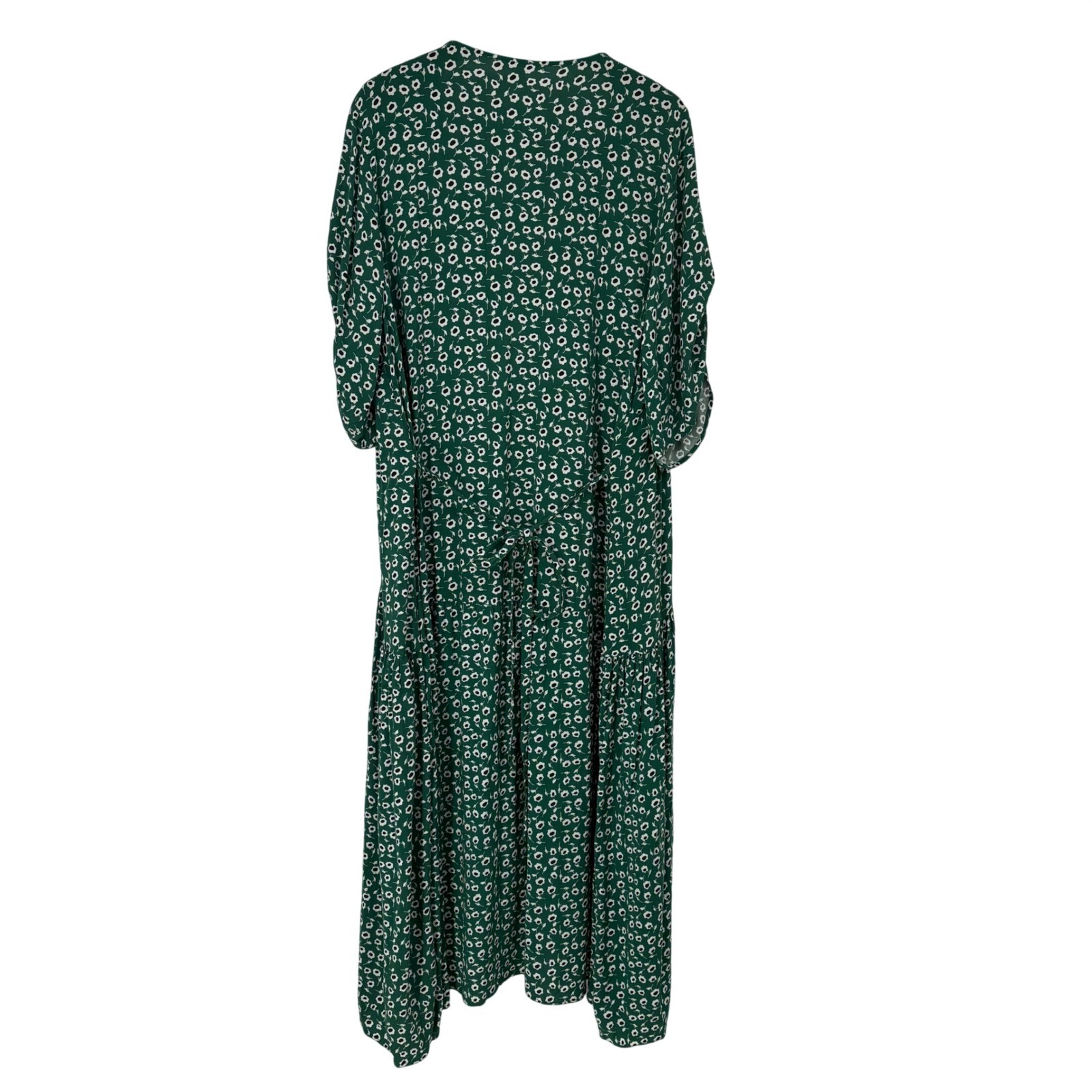 Loralette Green Floral Daisy Tiered Midi Dress Plus Size 30/32 V-Neck Boho Tie