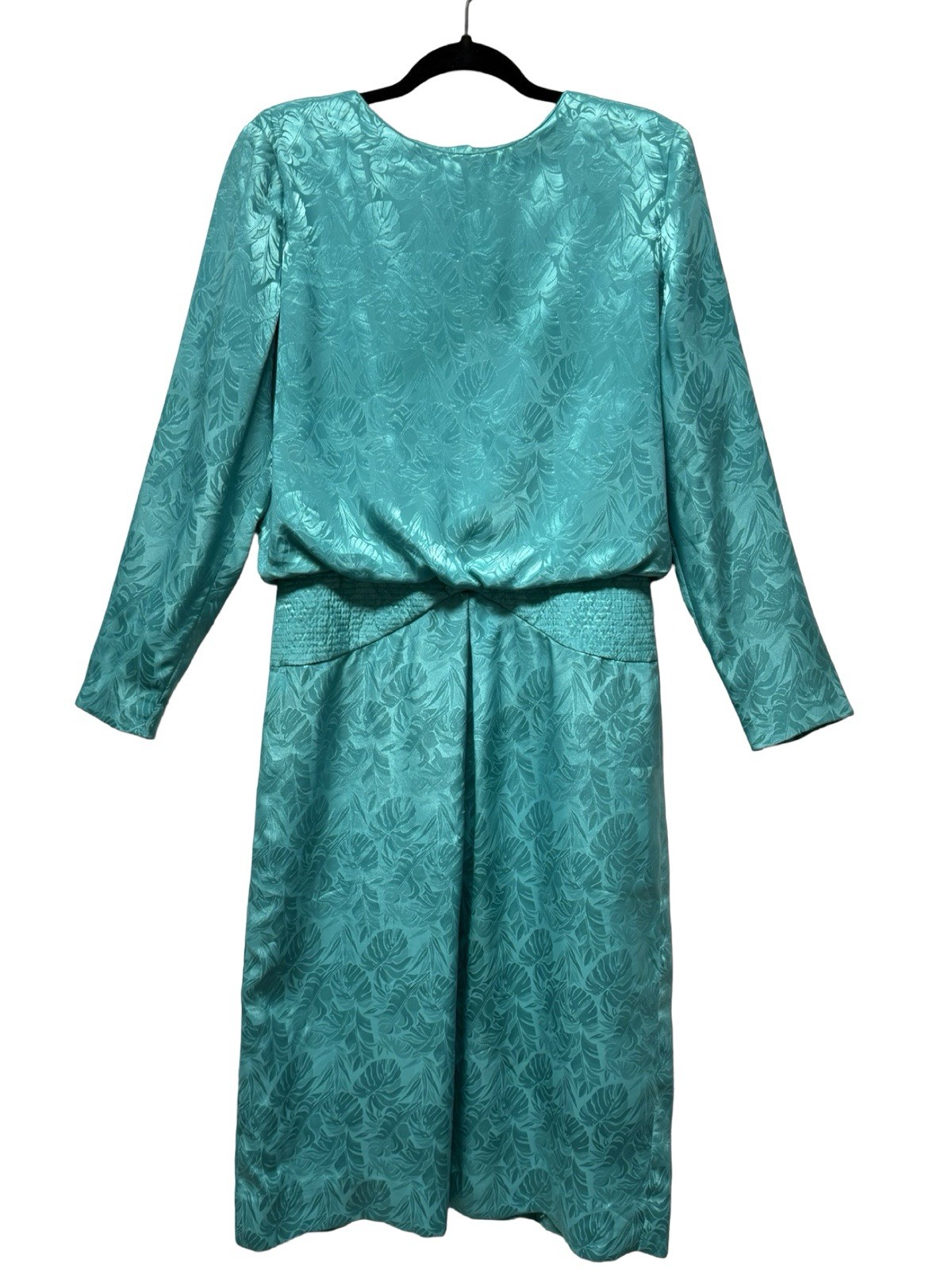 Vtg Henry Lee Women Dress 1960 Green Satin Floral Print Button Up Back Size 12