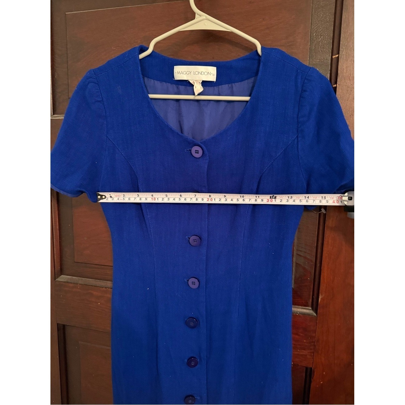 Maggy London Cobalt Blue Button-Front Vintage Linen blend Midi Dress