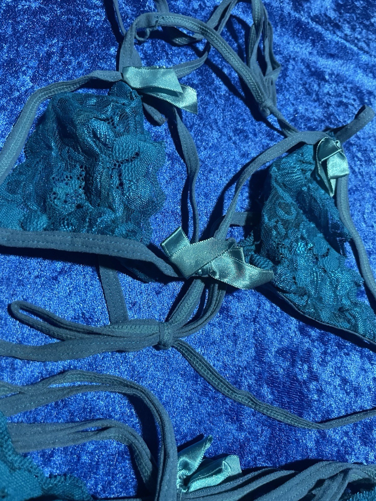 Lingerie Set Teal Blue Lace Bralette Panties Dancer Outfit Sexy Size Small