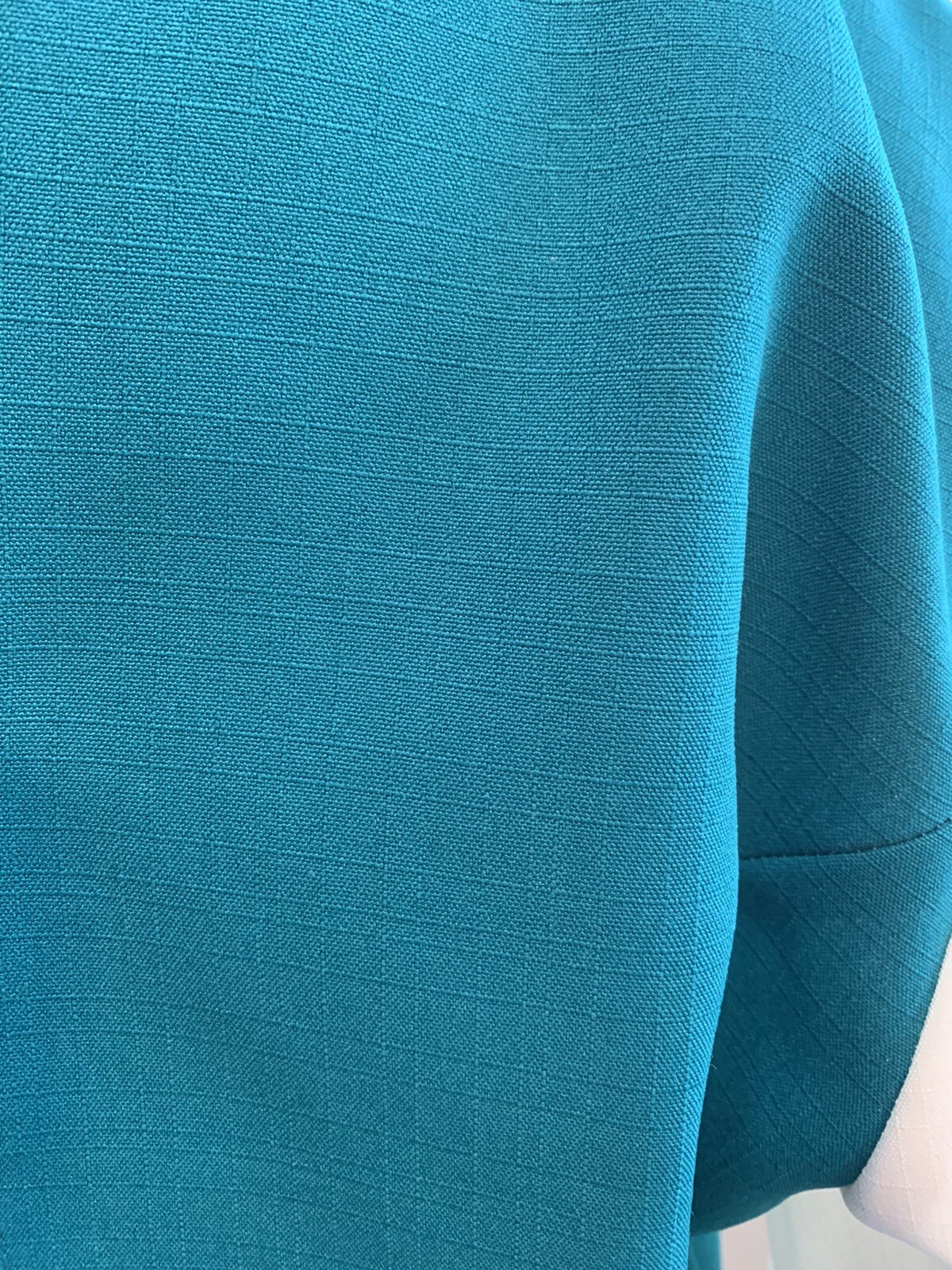 Vtg 80s Does 60s Secretary Dress Teal White Sz 16 Retro Flight Attendant Costume