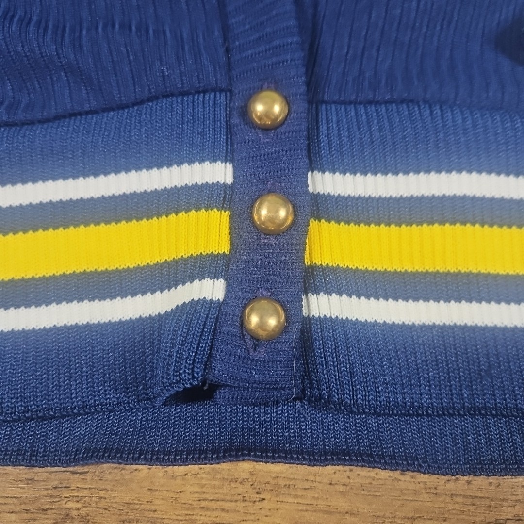 Vintage 60s Blue Yellow White Toni Todd Accordion Pleat Flare Dress & Sweater