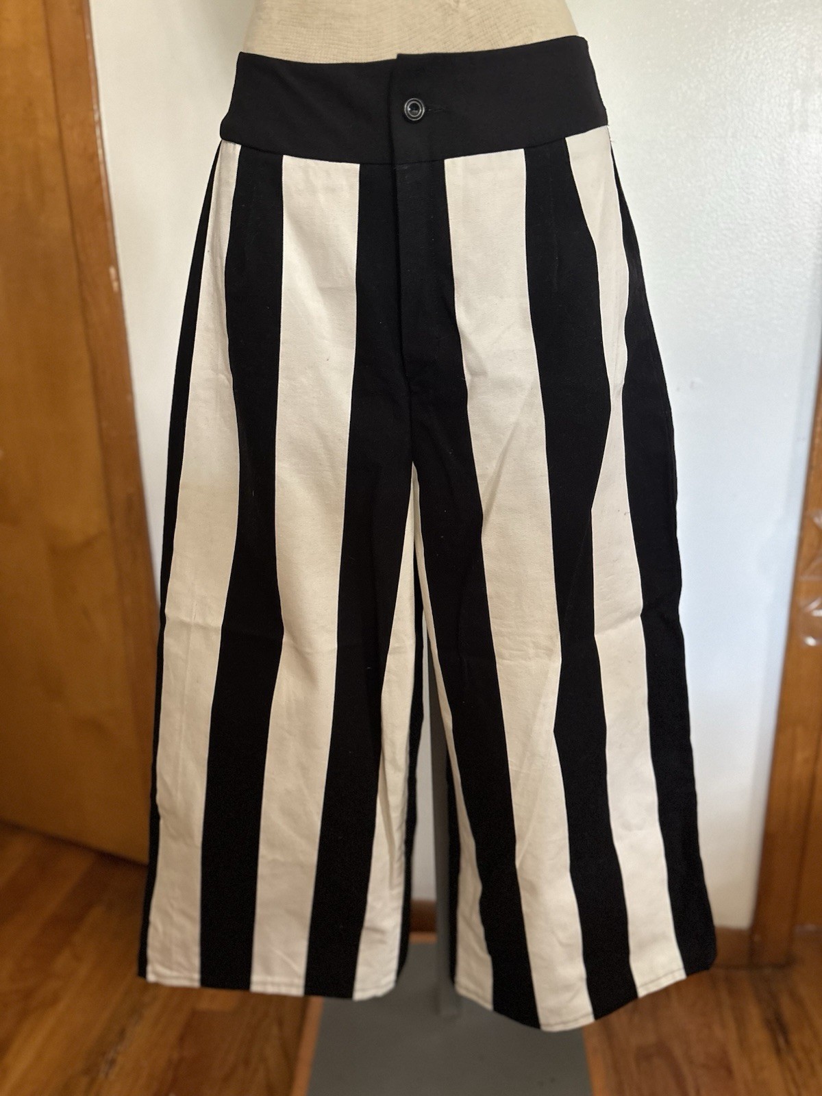 VINTAGE: Striped Wide Leg Trouser Pants Sz.S (WHITE/BLACK)