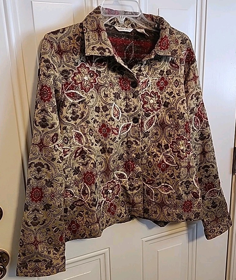 Laura Ashley Vtg L Tapestry Womens Jacket Sequins 90s Cottagecore Unlined