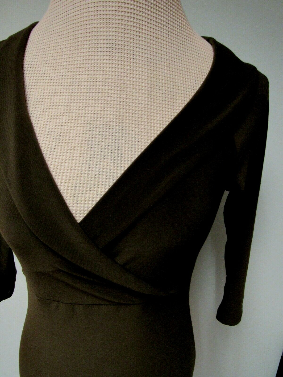 VTG PAPER DOLL Knit Top Surplice V Neck Empire Faux Wrap Chocolate Brown M EUC