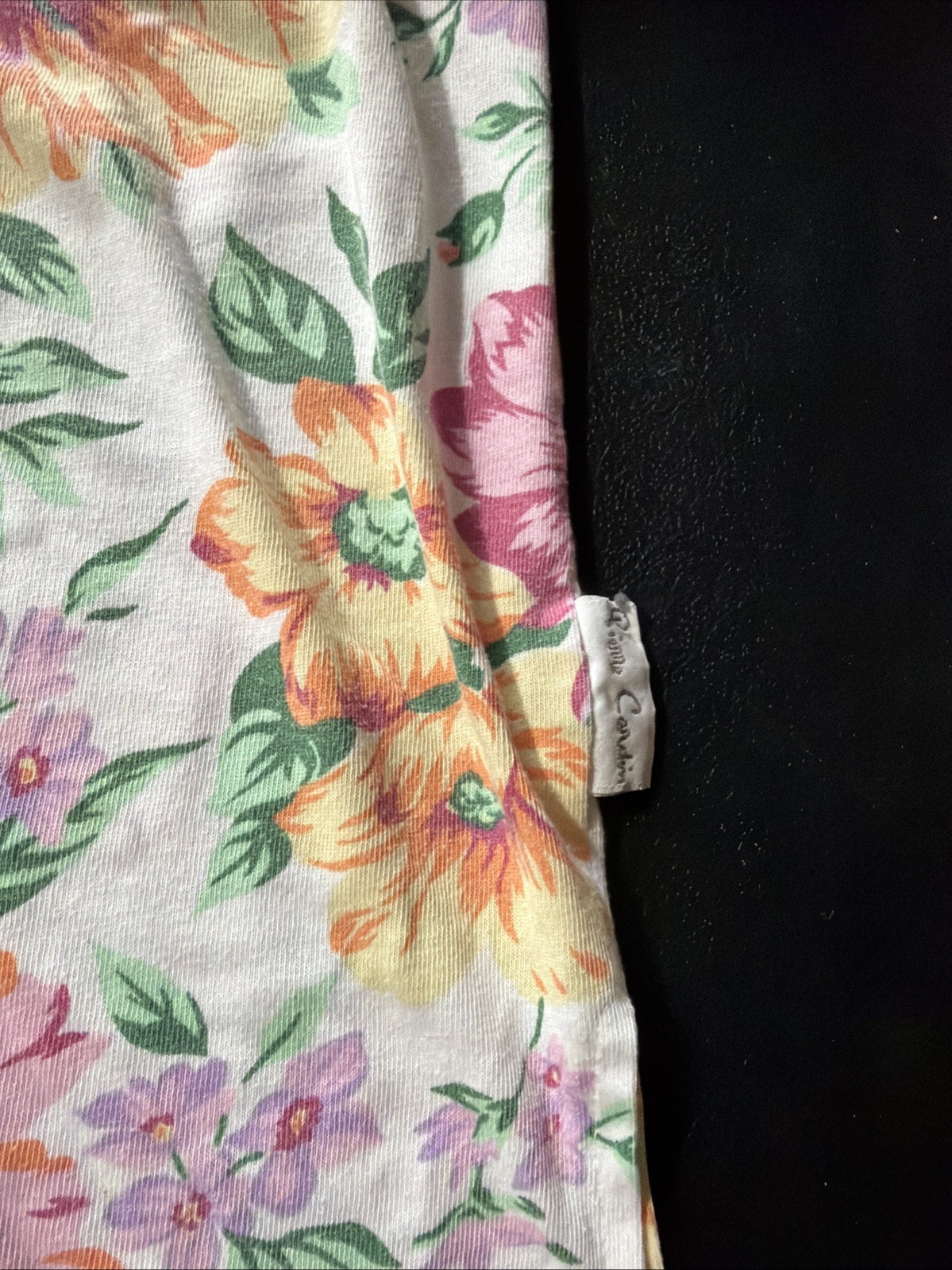 Pierre Cardin Top Ladies M Pink Orange Flower Print Shoulder Pads Vintage White