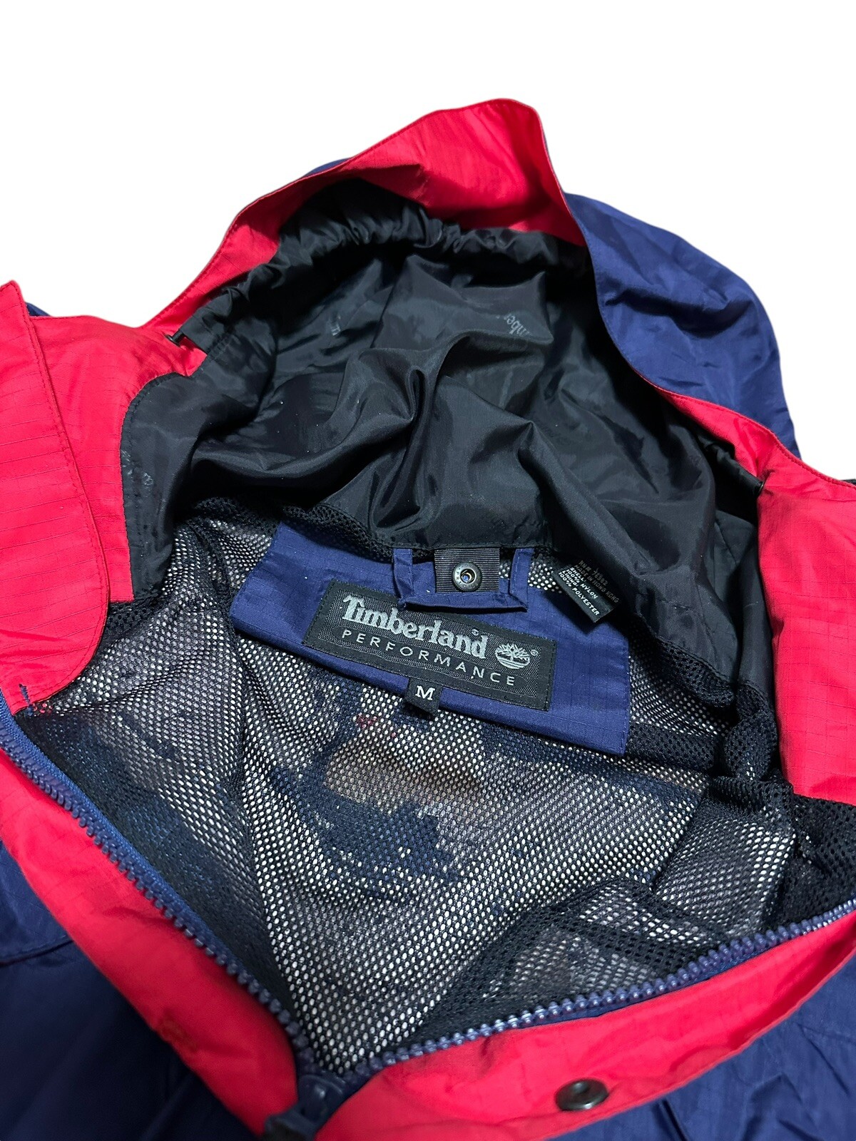 Vintage Timberland Performance Windbreaker Hooded Jacket Medium Outdoor Indigo