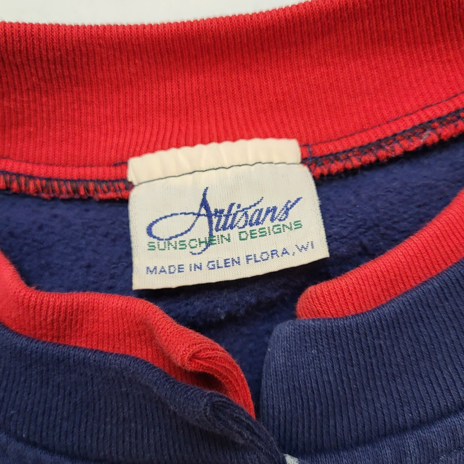 Vtg Artisans Cardinal Sweatshirt Cardigan Womens L Bird Blue Red USA 90s ÷31