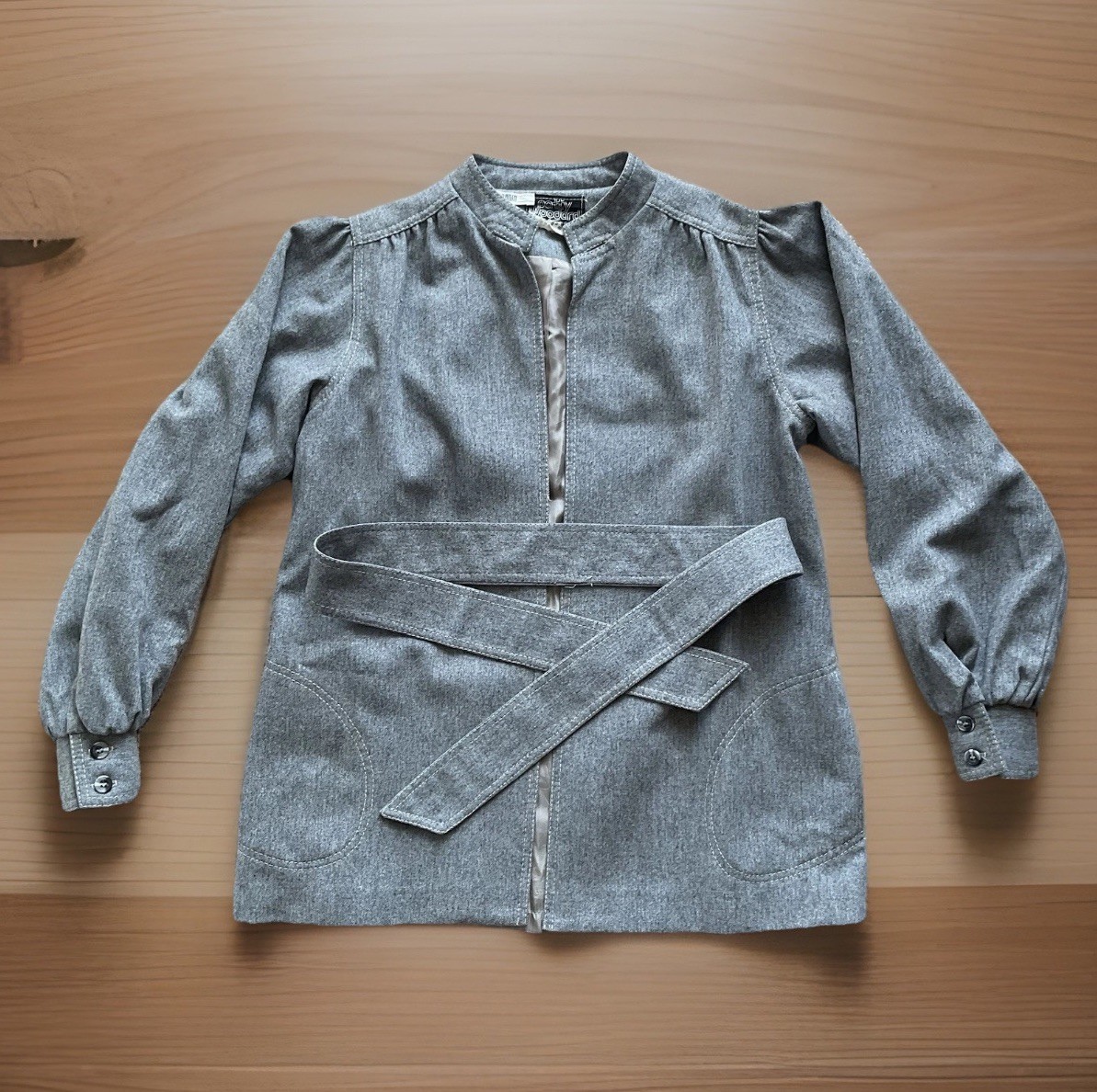 VTG 60s-70s PATTY WOODARD Women’s L Gray Wool Gabardine Belted Lined Jacket