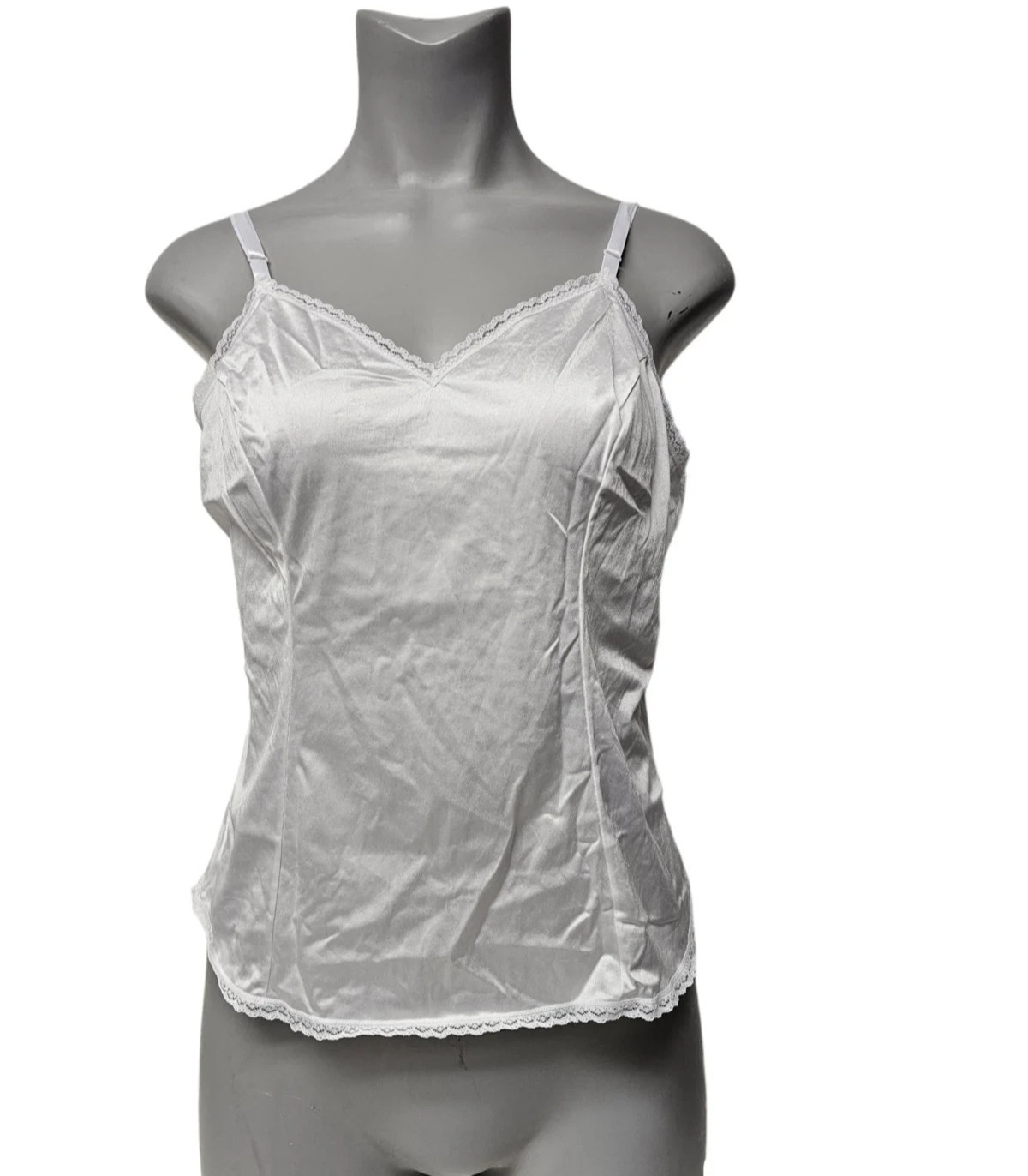 70s Vanity Fair 17-701 white lacy nylon camisole . size 40 / 46 . made in USA