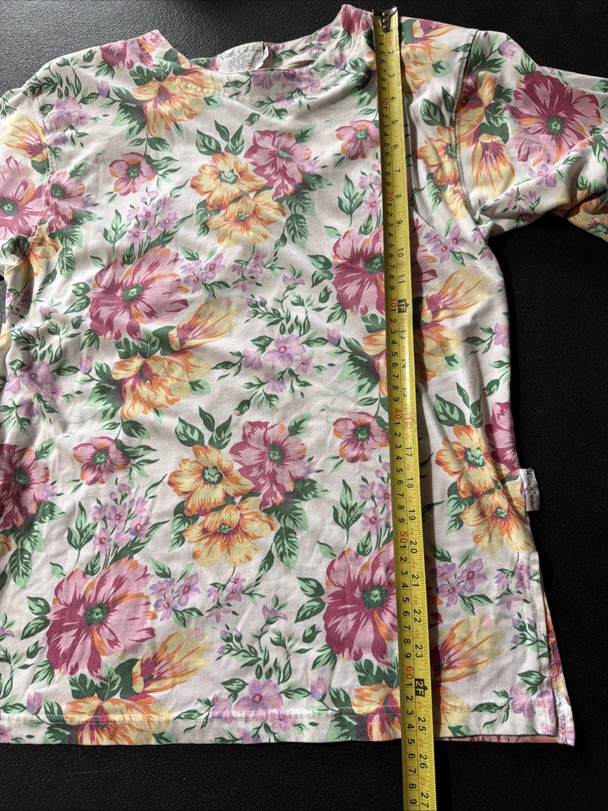 Pierre Cardin Top Ladies M Pink Orange Flower Print Shoulder Pads Vintage White