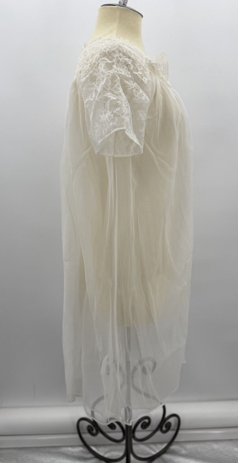 Vintage Formula Chiffon Double Layer Sheer White Wrapper Robe Sm Lingerie USA