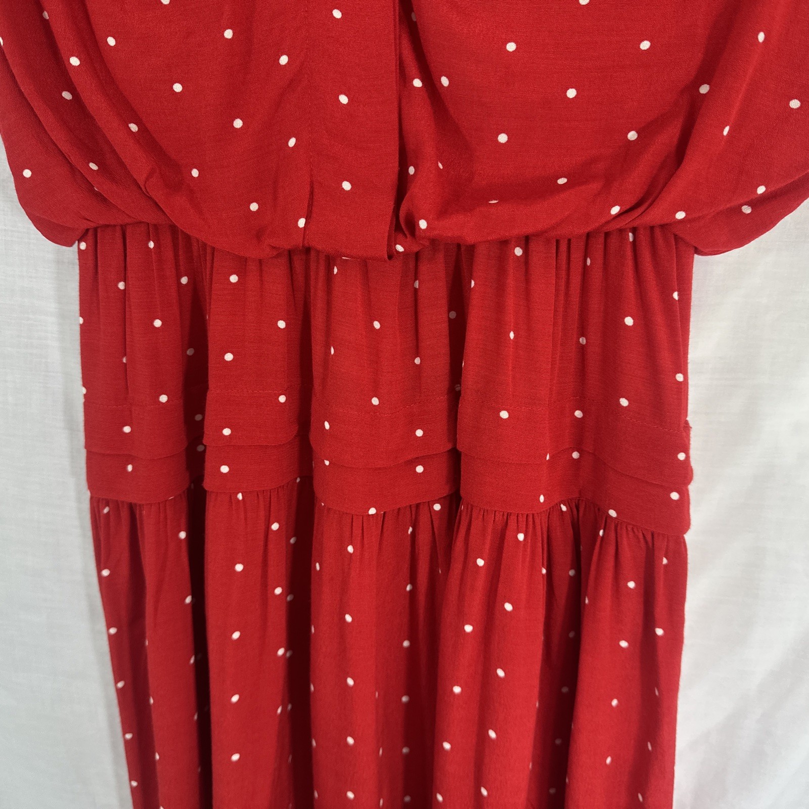 Vtg 80’s Midi Dress *Sz 12 6-8 S True Red Polkadot Summer Secretary Country Club