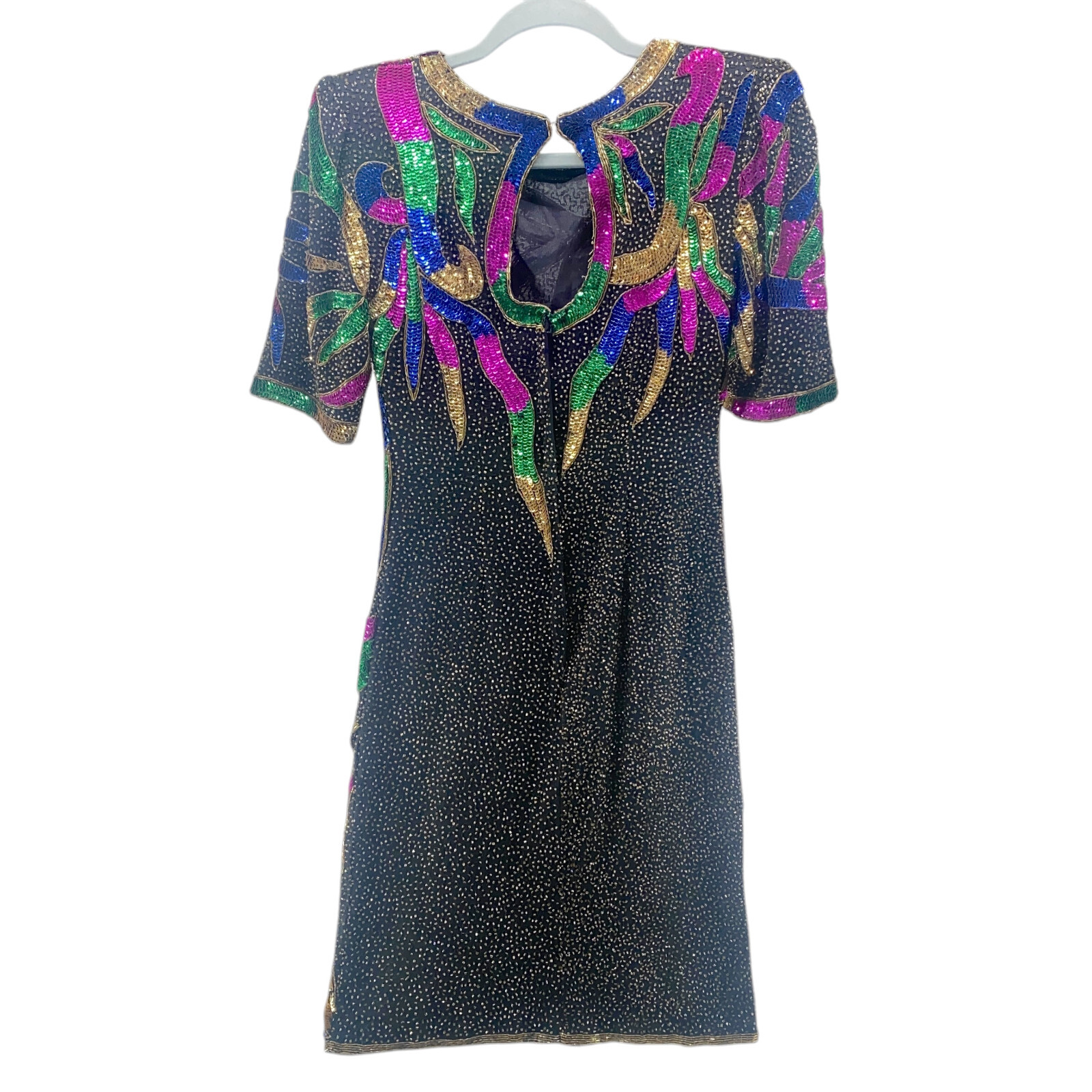 Precious Moments Vintage Sequined Dress Small Multi 100% Silk Beaded Sheath