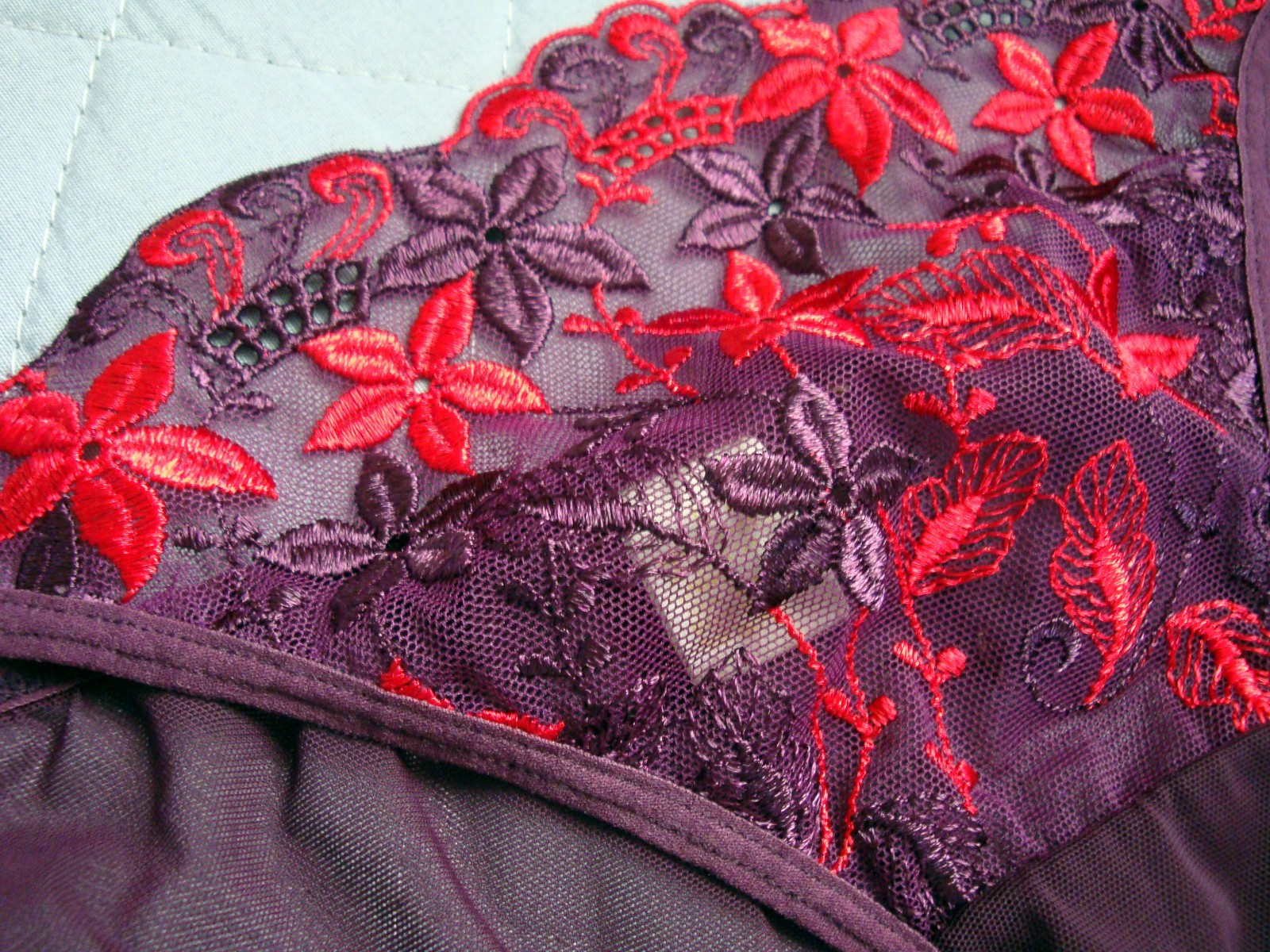 Vintage 7 L Purple Mesh Double String Bikini Panty w/ Floral Lace & Bows