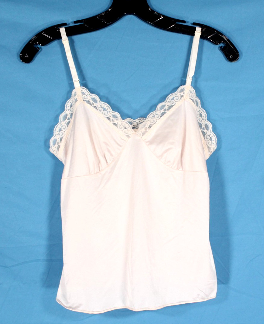 VTG DEENA Light Pink THIN NYLON Floral Lace Trim LOUNGE CAMISOLE/SLIP Sz 34