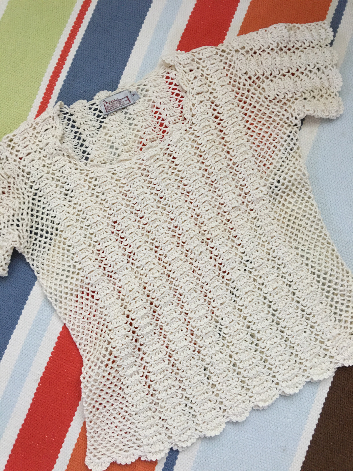 Vintage 60s 70s Cotton Hand Crochet Netting Festival Top Philippines SK Imports
