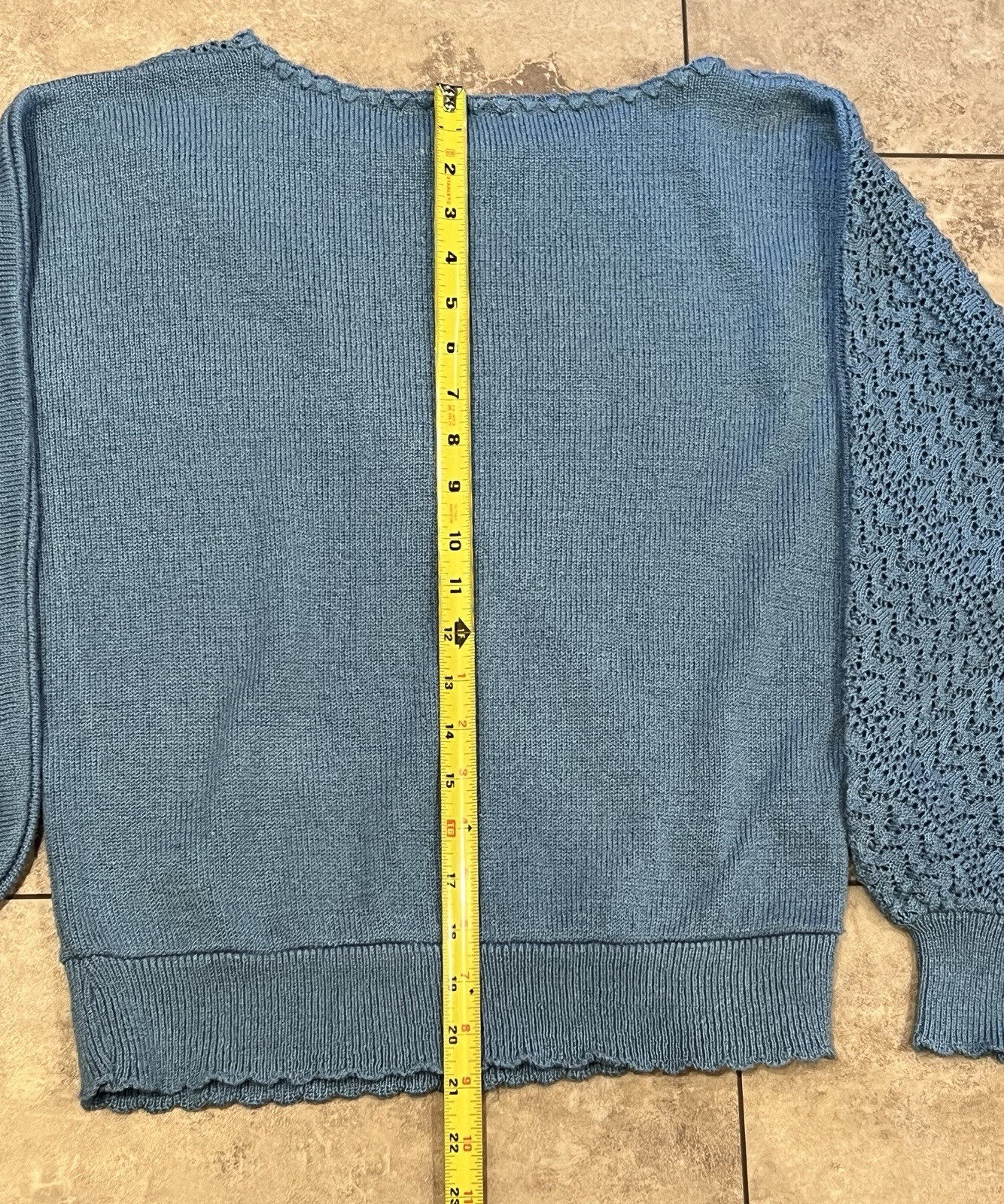 Nancy Lynn Fashions Vintage 80s Pointelle Knit Top/Sweater Size M Dusty Blue
