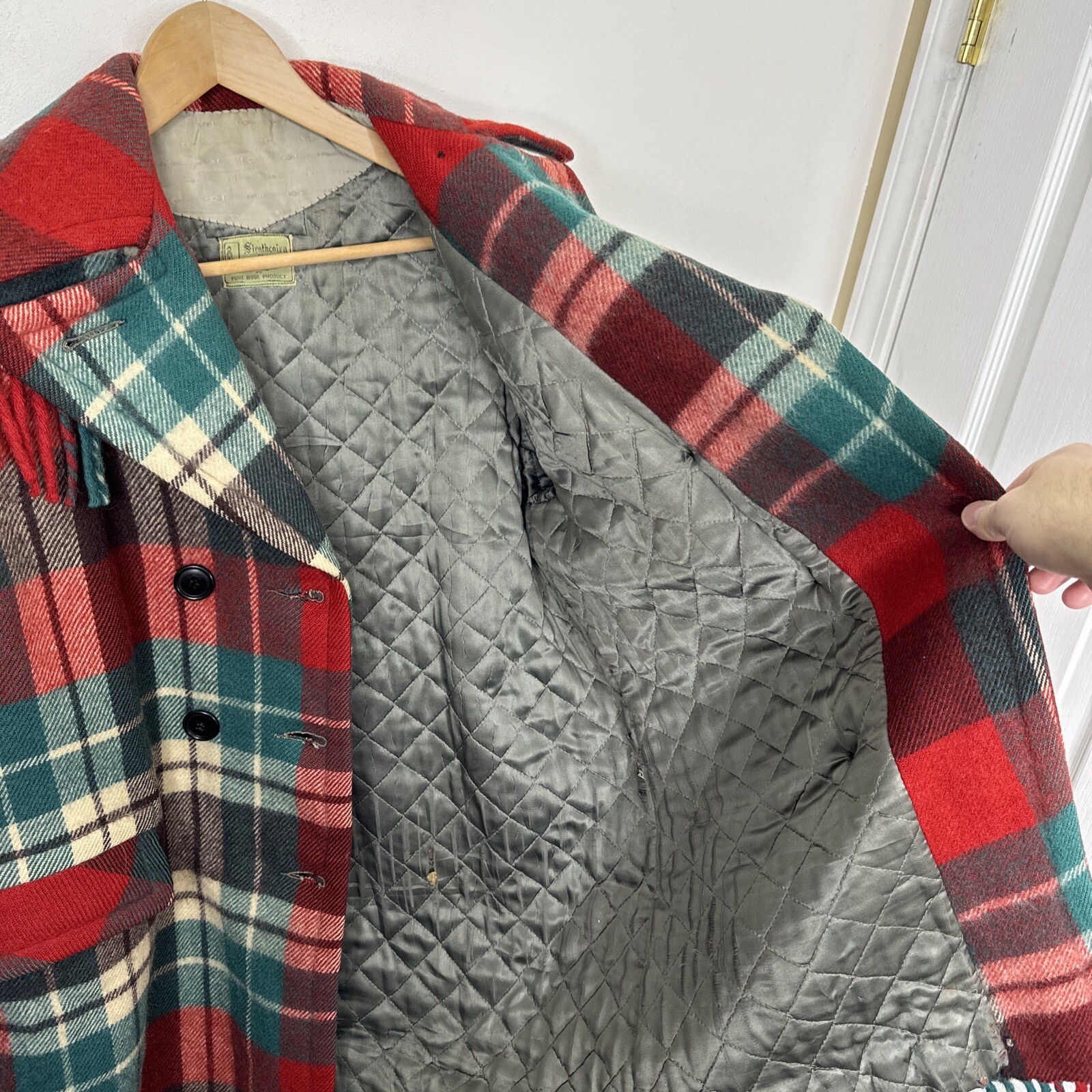 Vintage 50’s Woman L Plaid Wool Eatons Ayers Coat Rockabilly Fringe Western