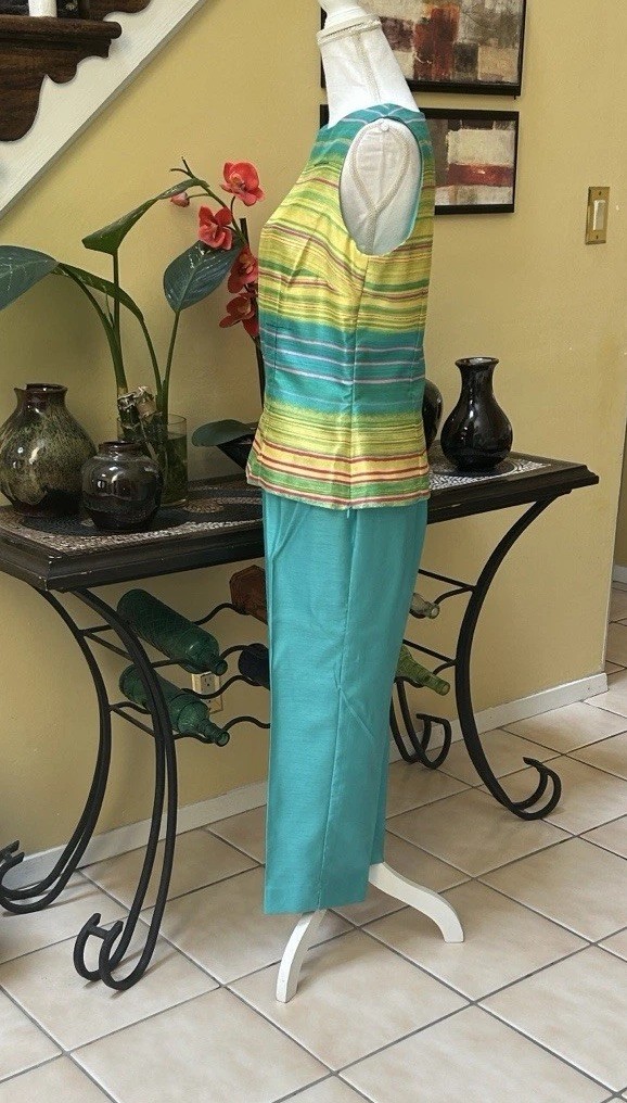 Dress Barn Aquamarine Women’s Sz 10 Two Piece Striped Tank Top & Teal Pants Set